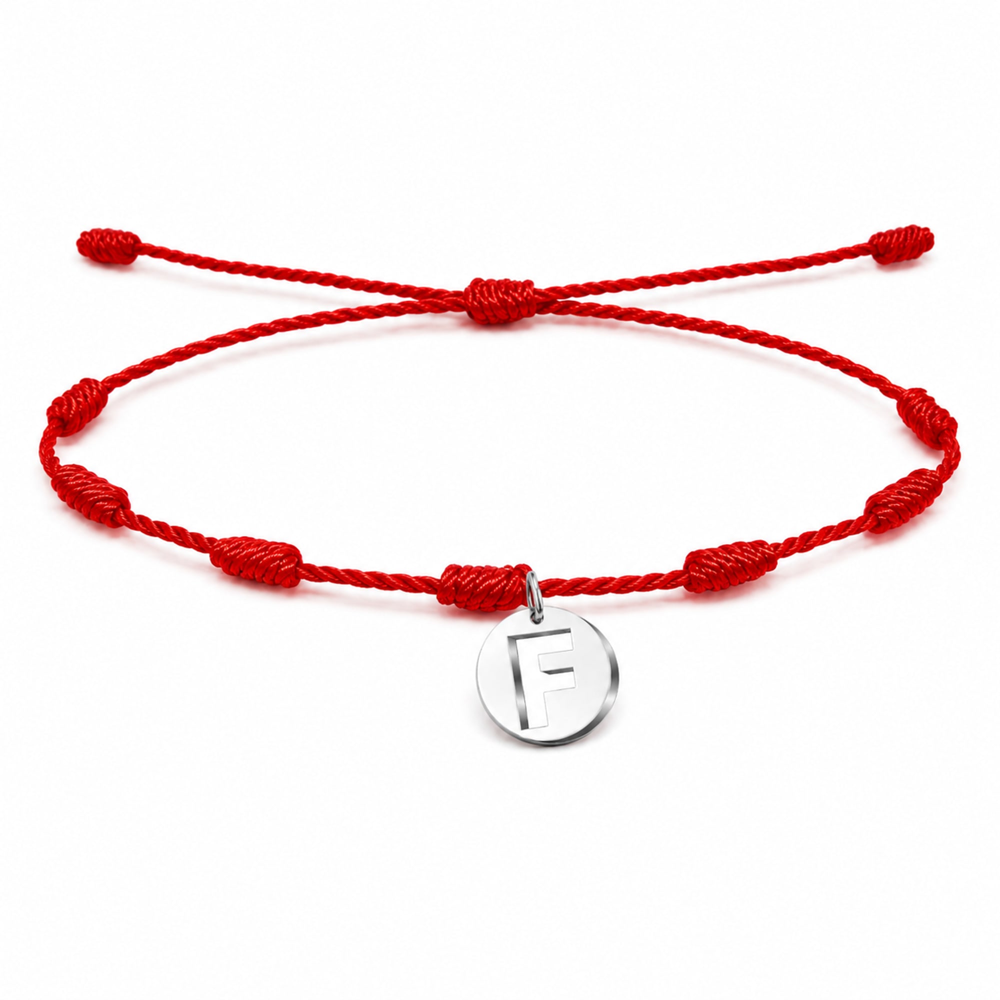 PULSERA 7 NUDOS CON LETRA F COLOR PLATEADO
