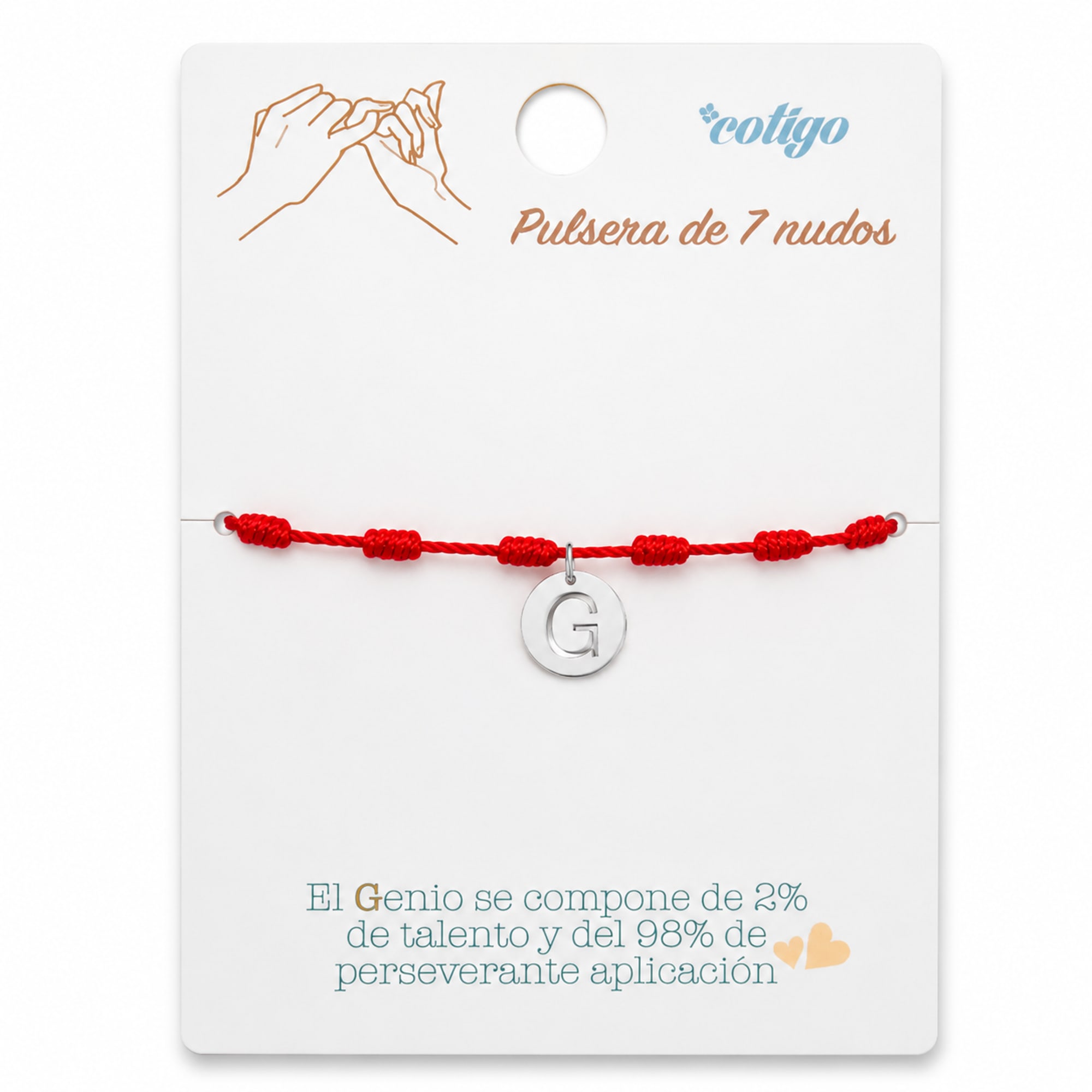 PULSERA 7 NUDOS CON LETRA G COLOR PLATEADO