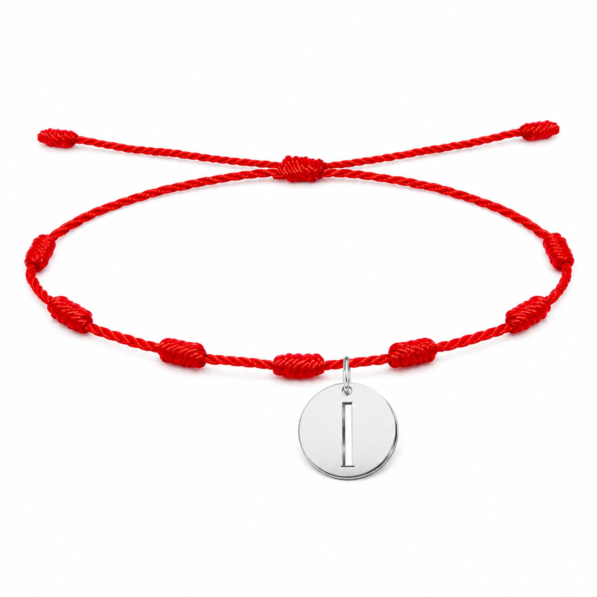 PULSERA 7 NUDOS CON LETRA I COLOR PLATEADO