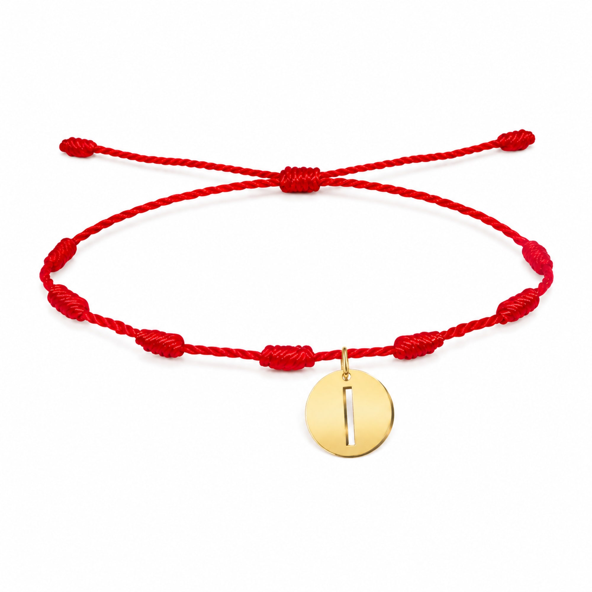 PULSERA 7 NUDOS CON LETRA I COLOR DORADO