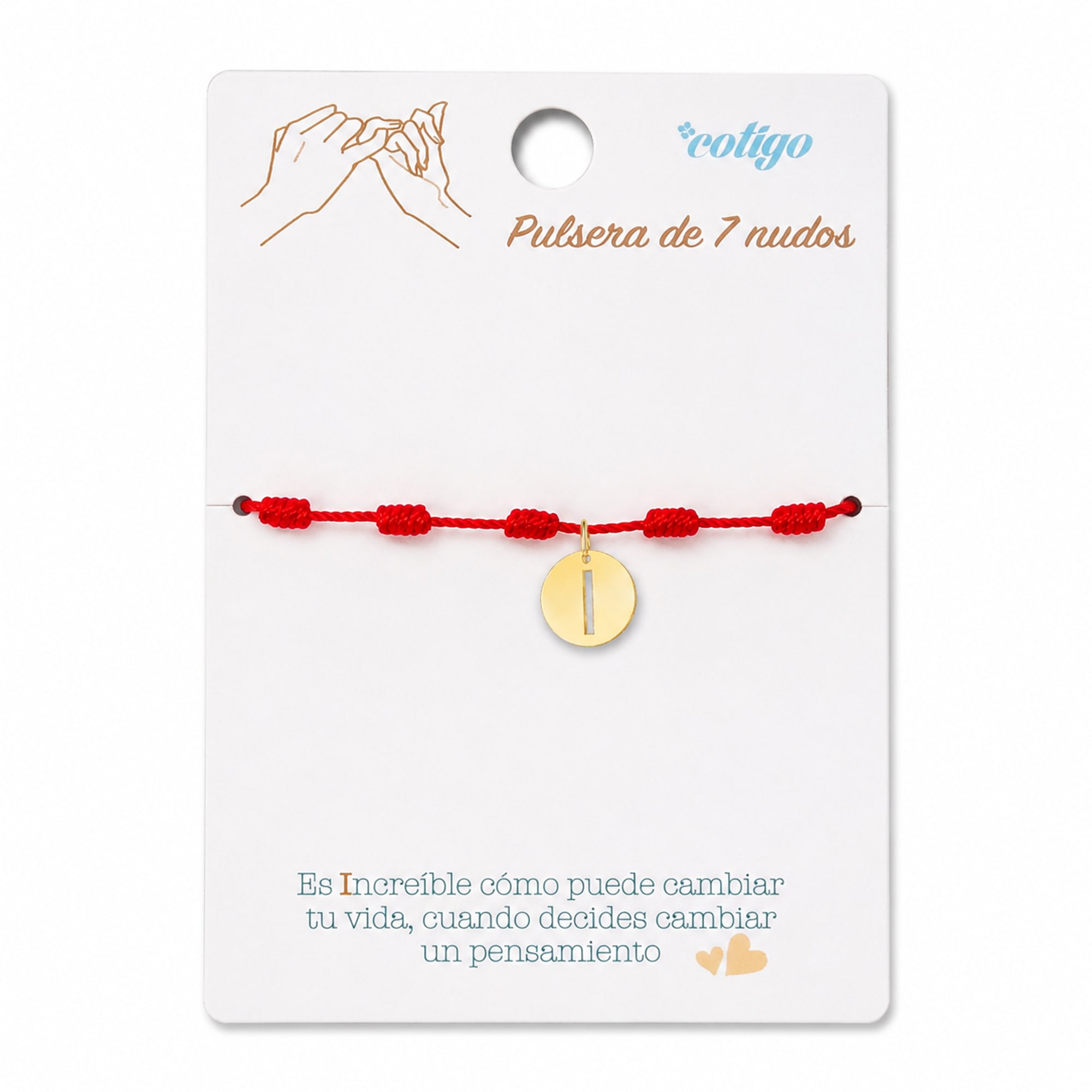 PULSERA 7 NUDOS CON LETRA I COLOR DORADO