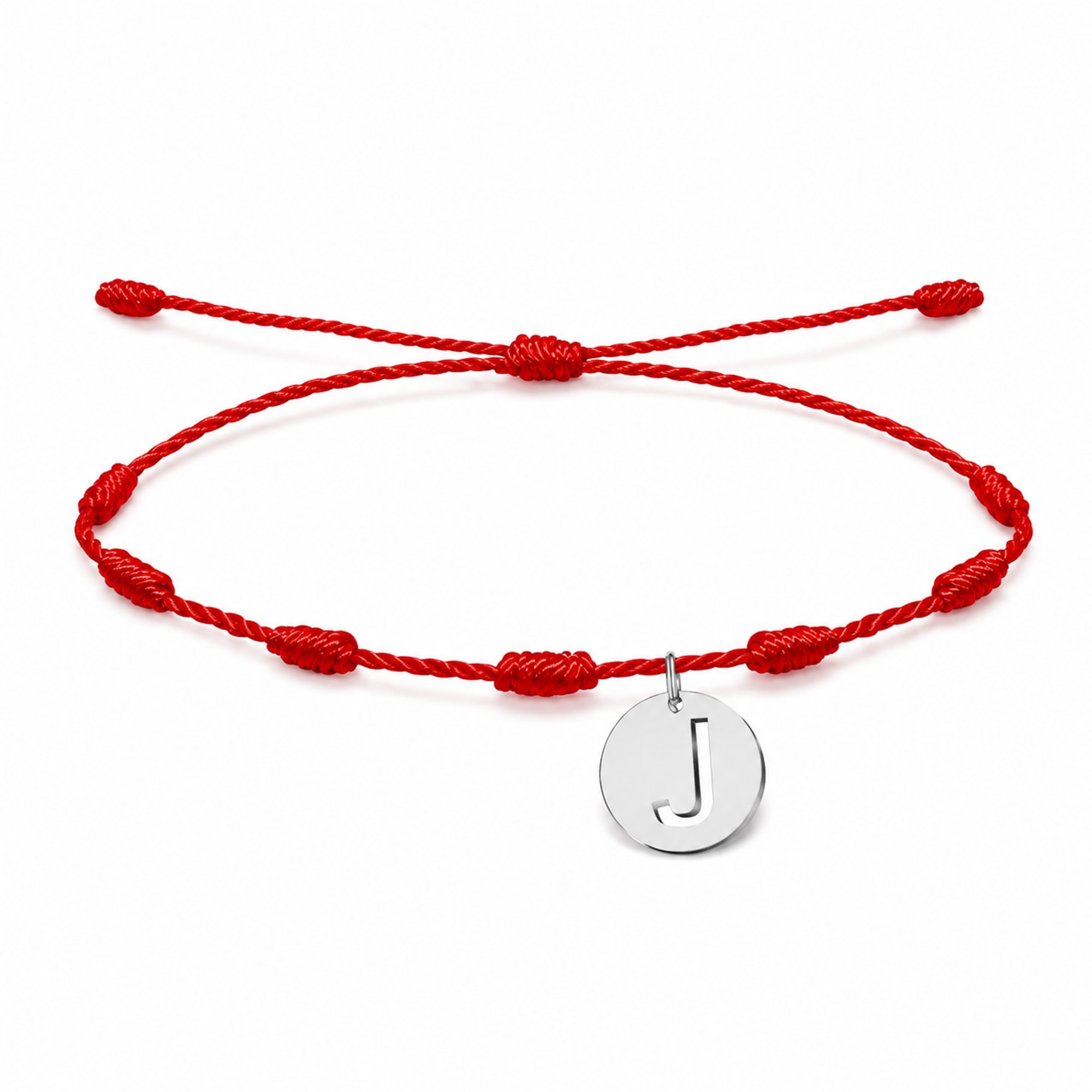 PULSERA 7 NUDOS CON LETRA J COLOR PLATEADO