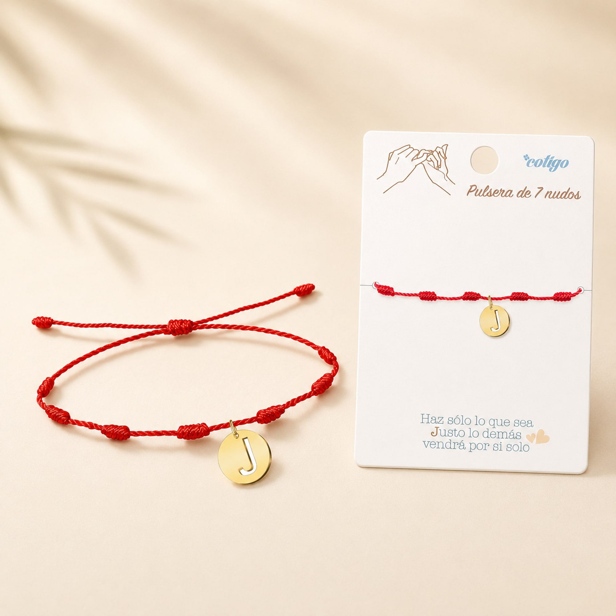 PULSERA 7 NUDOS CON LETRA J COLOR DORADO