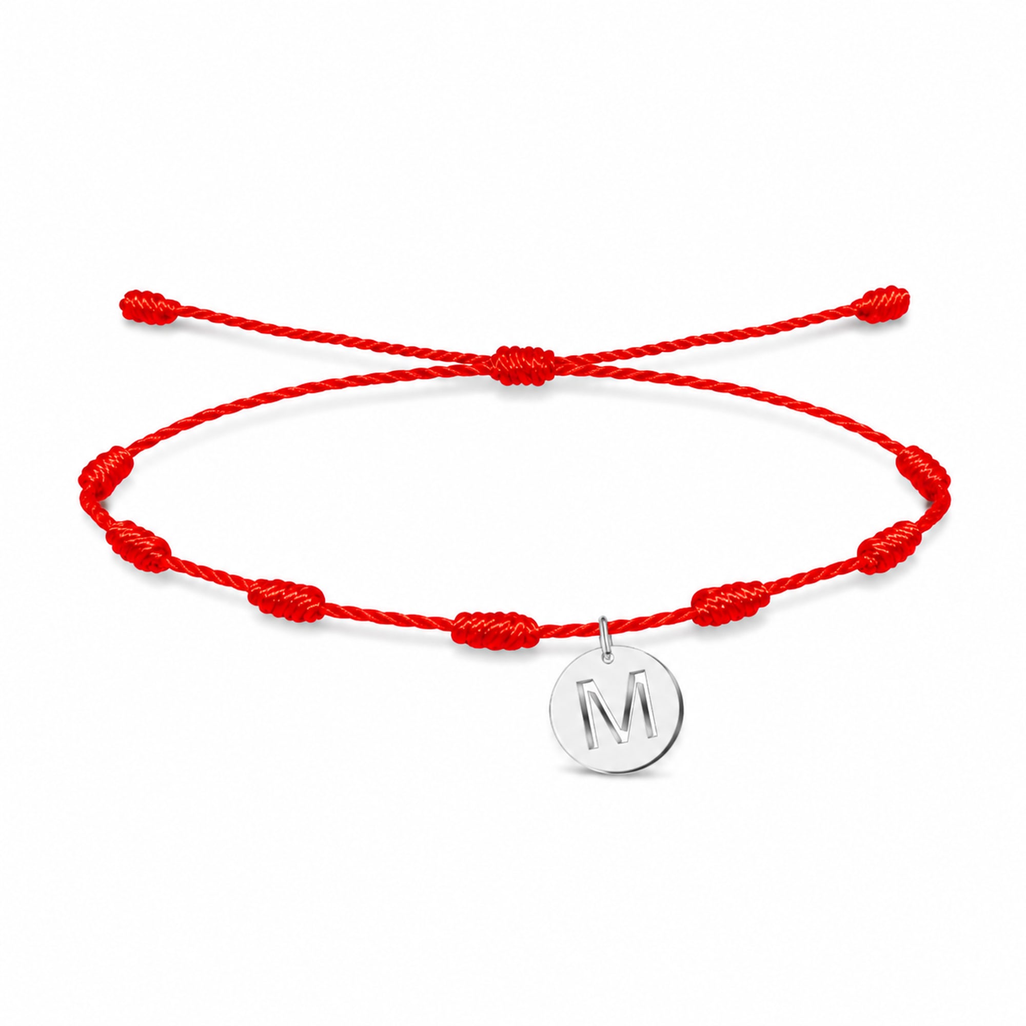 PULSERA 7 NUDOS CON LETRA M COLOR PLATEADO