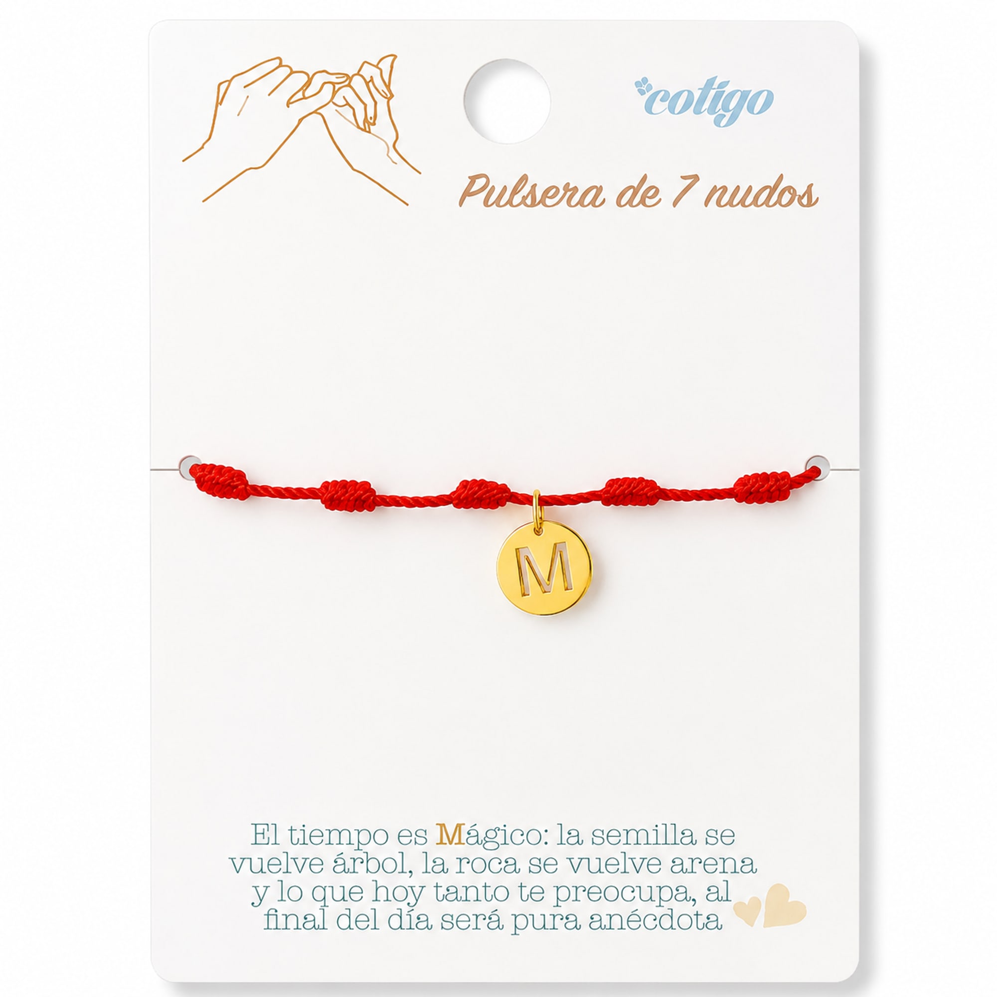 PULSERA 7 NUDOS CON LETRA M COLOR DORADO