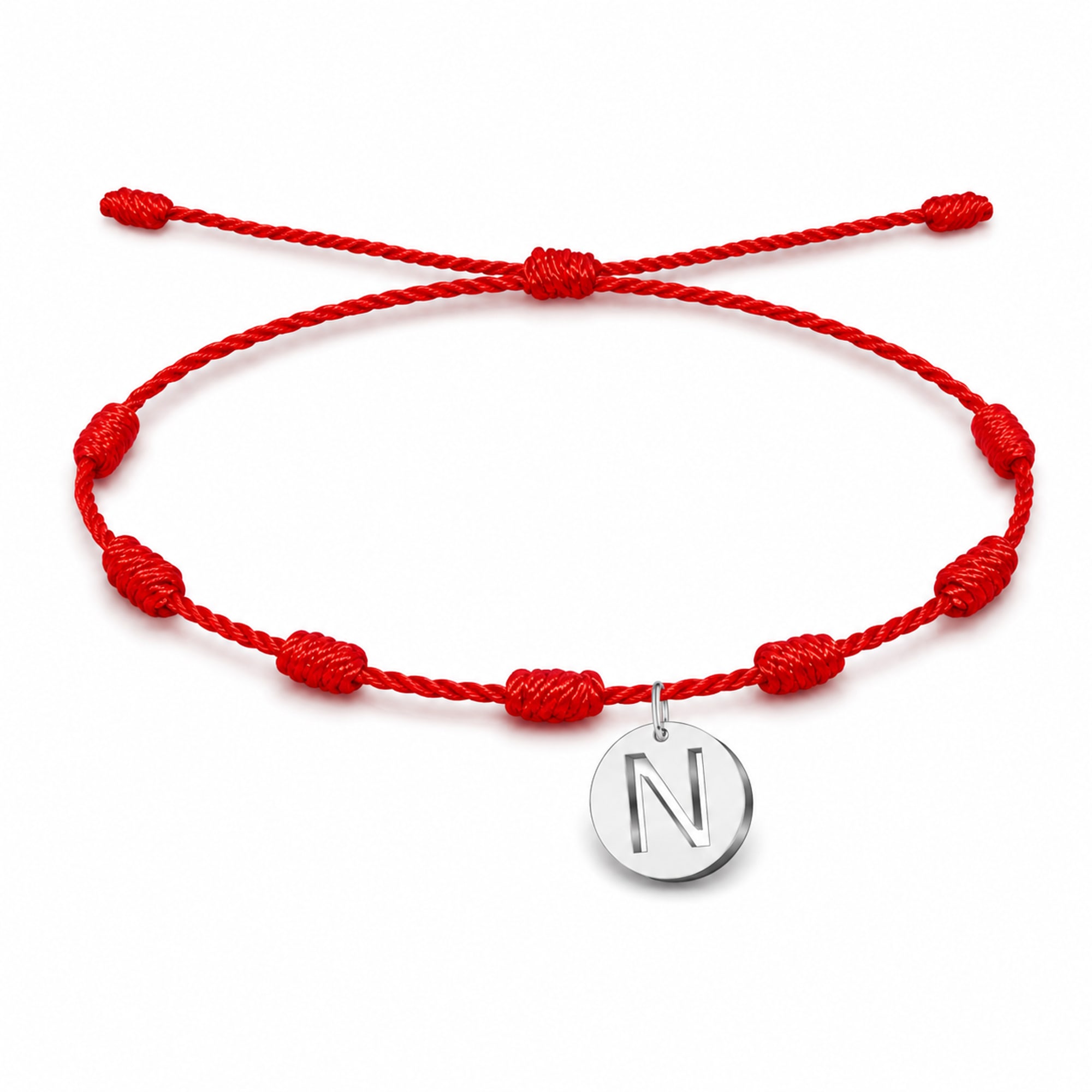 PULSERA 7 NUDOS CON LETRA N COLOR PLATEADO