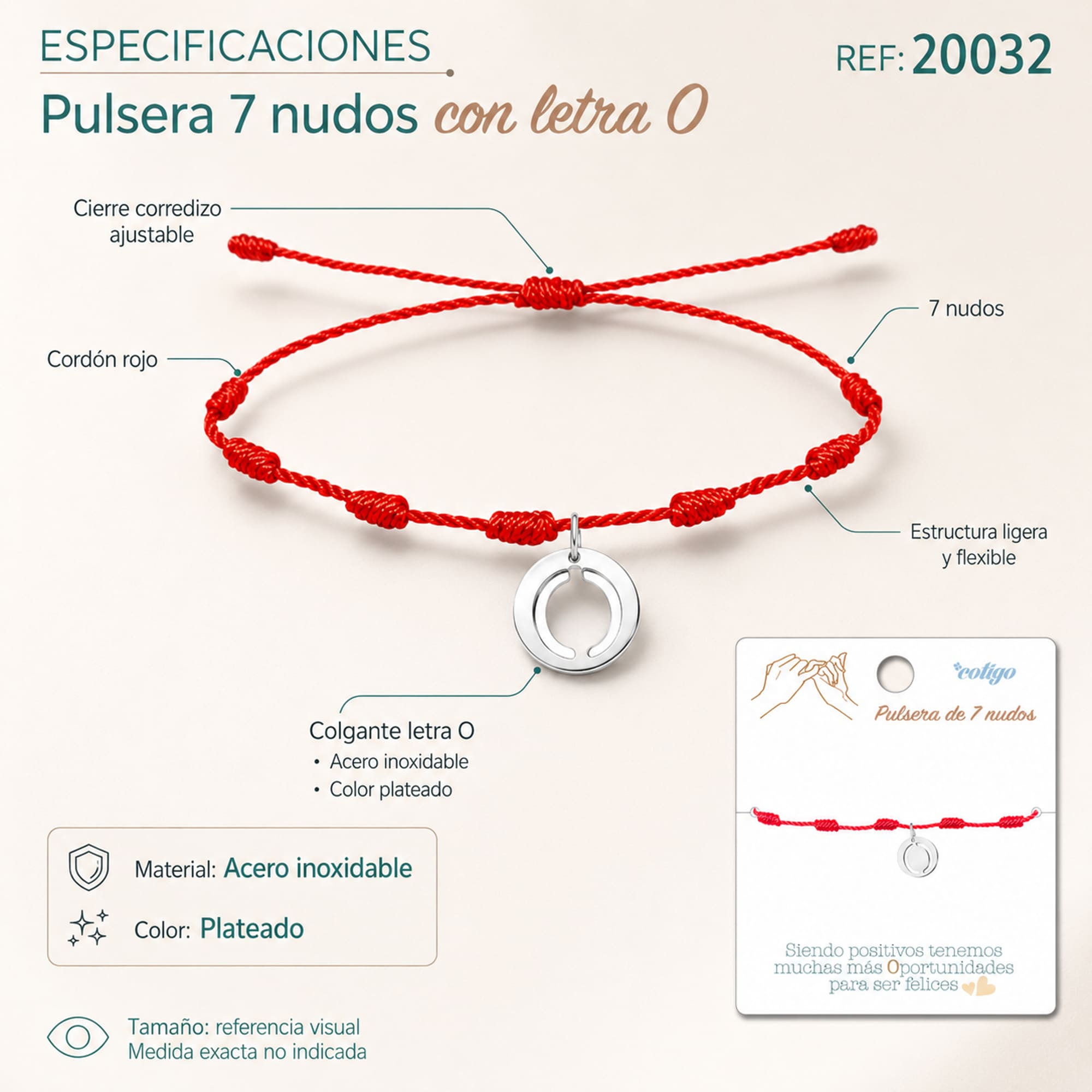 PULSERA 7 NUDOS CON LETRA O COLOR PLATEADO