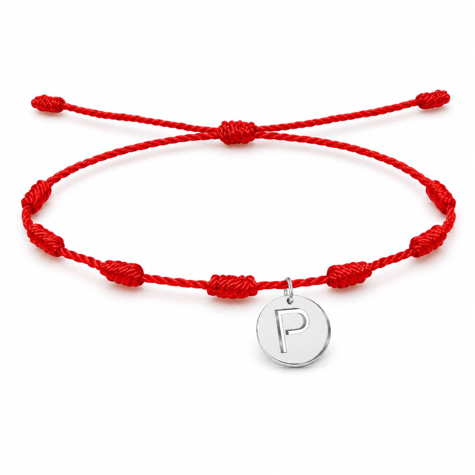 PULSERA 7 NUDOS CON LETRA P COLOR PLATEADO