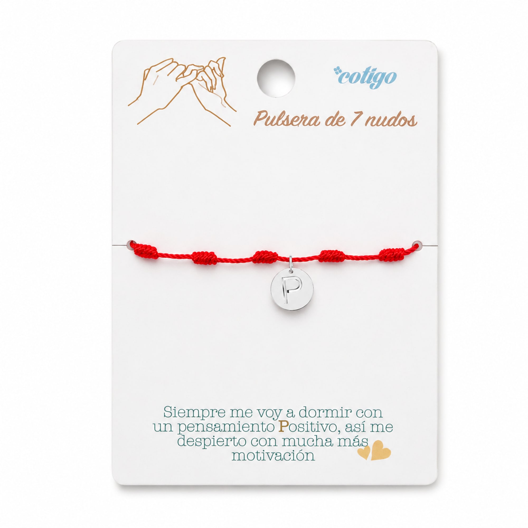 PULSERA 7 NUDOS CON LETRA P COLOR PLATEADO