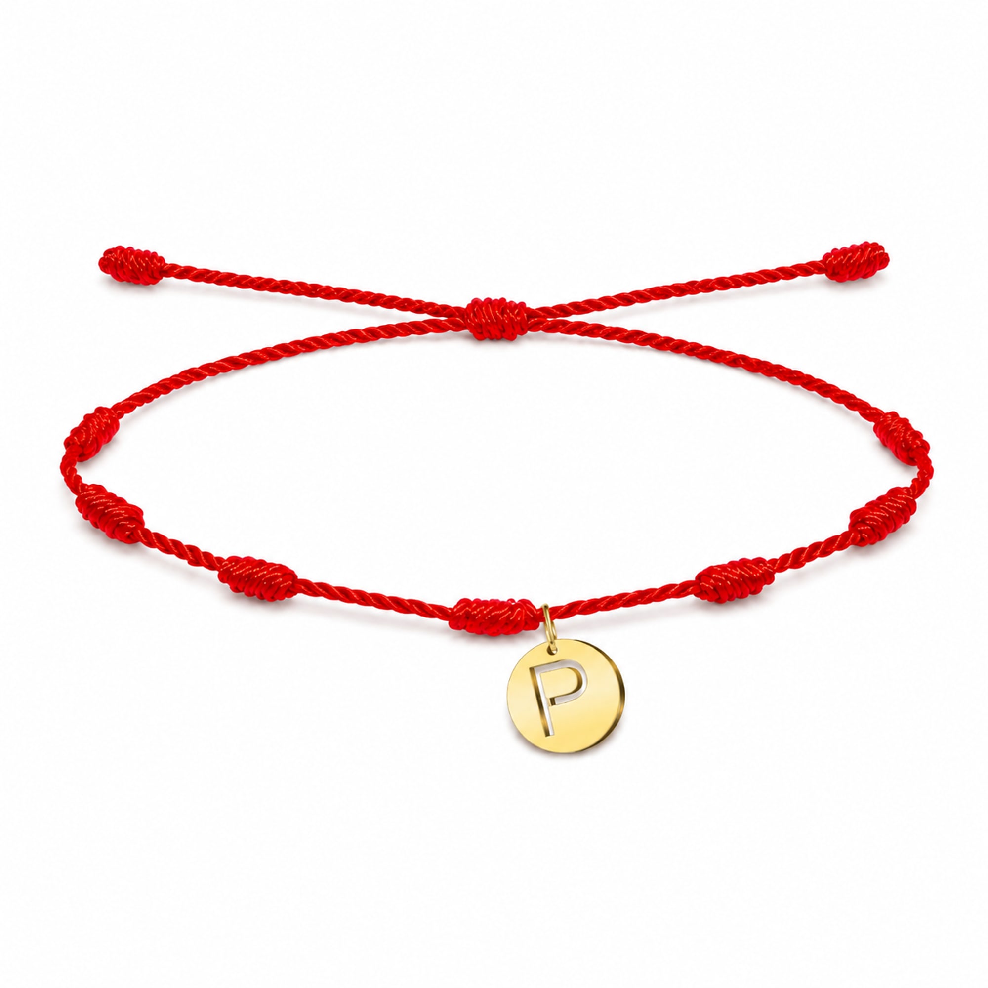 PULSERA 7 NUDOS CON LETRA P COLOR DORADO