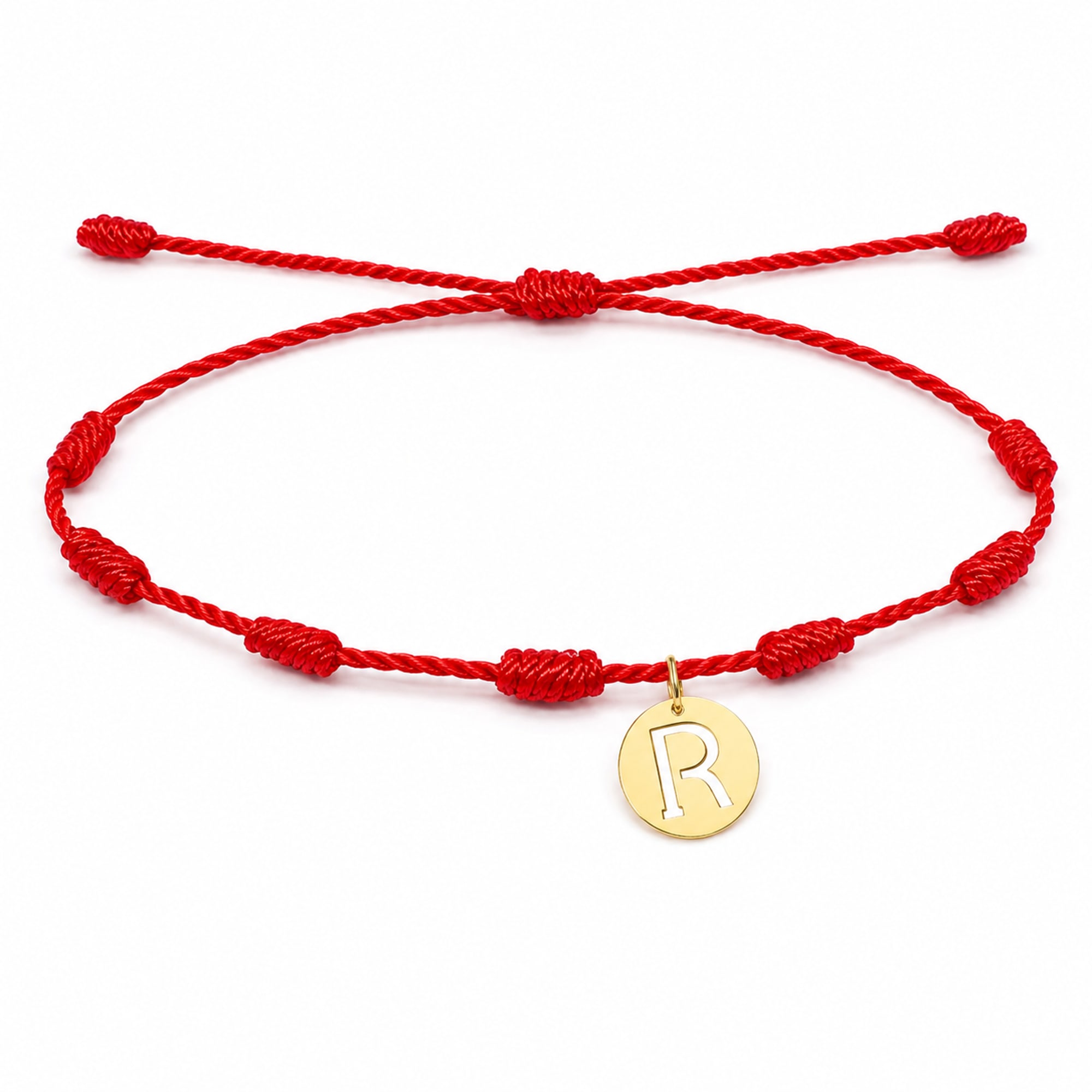 PULSERA 7 NUDOS CON LETRA R COLOR DORADO