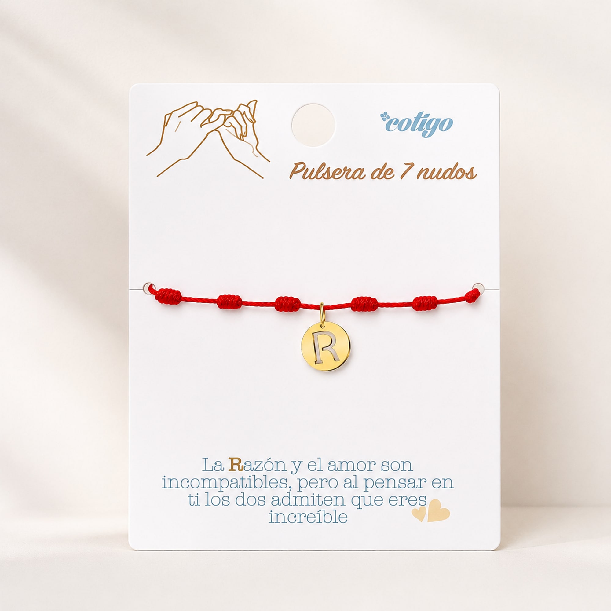 PULSERA 7 NUDOS CON LETRA R COLOR DORADO