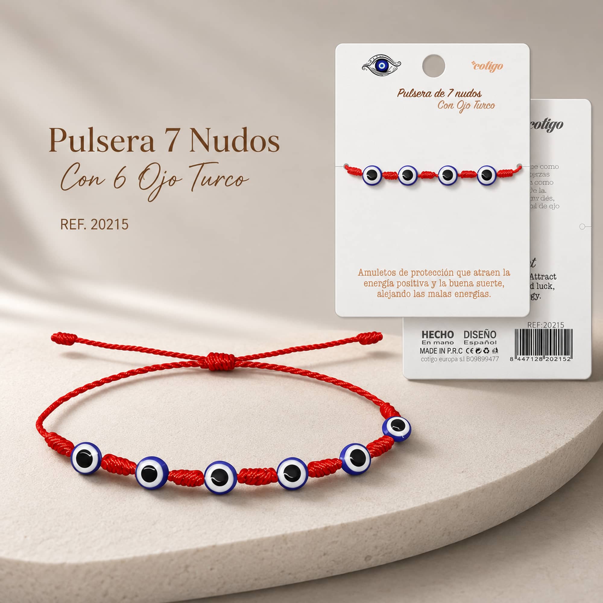 PULSERA 7 NUDOS CON 6 OJO DE TURCO