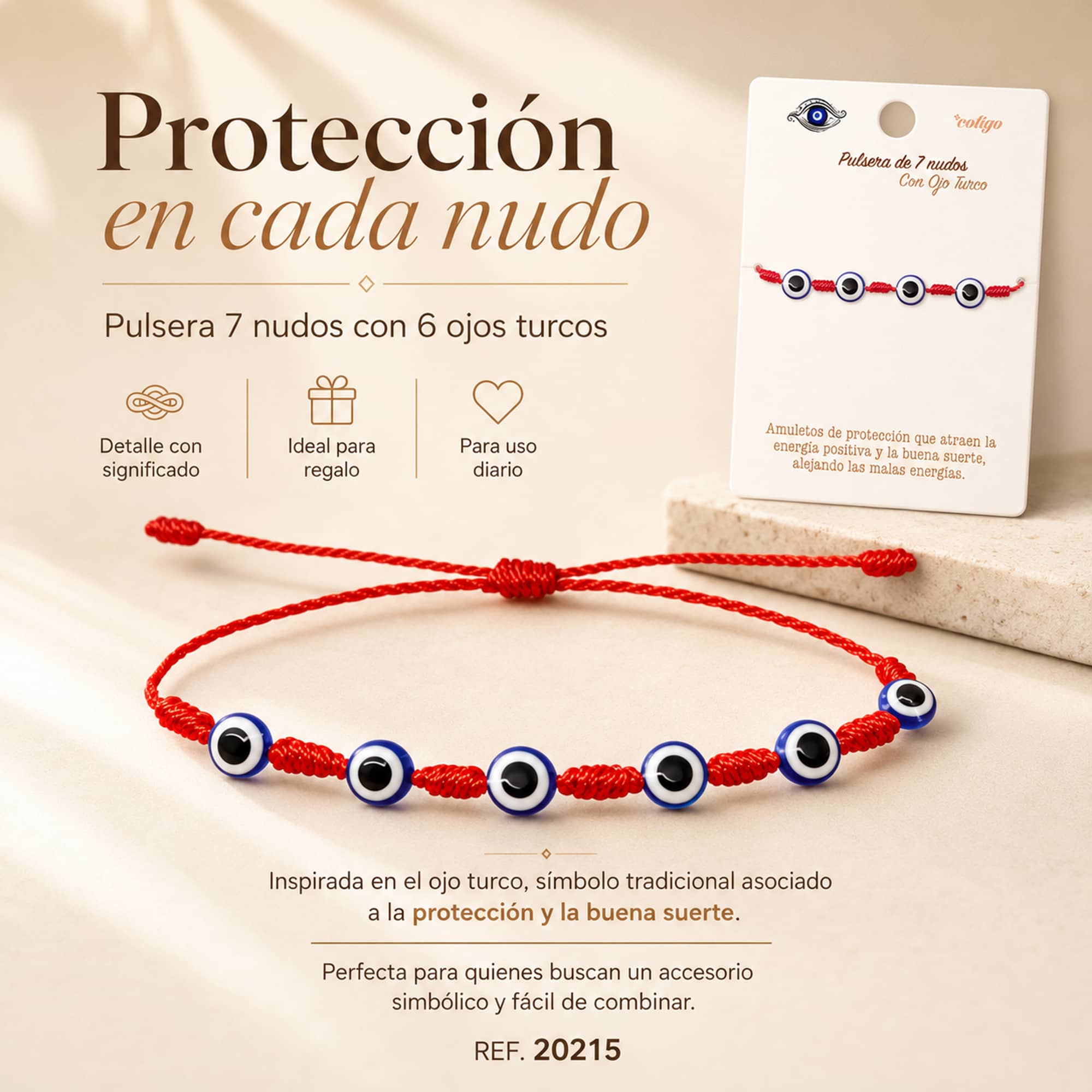 PULSERA 7 NUDOS CON 6 OJO DE TURCO
