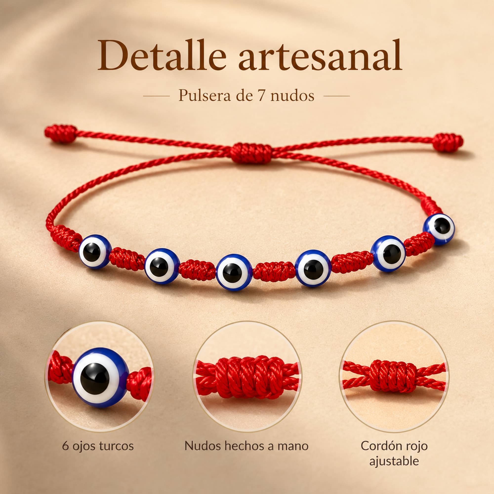 PULSERA 7 NUDOS CON 6 OJO DE TURCO