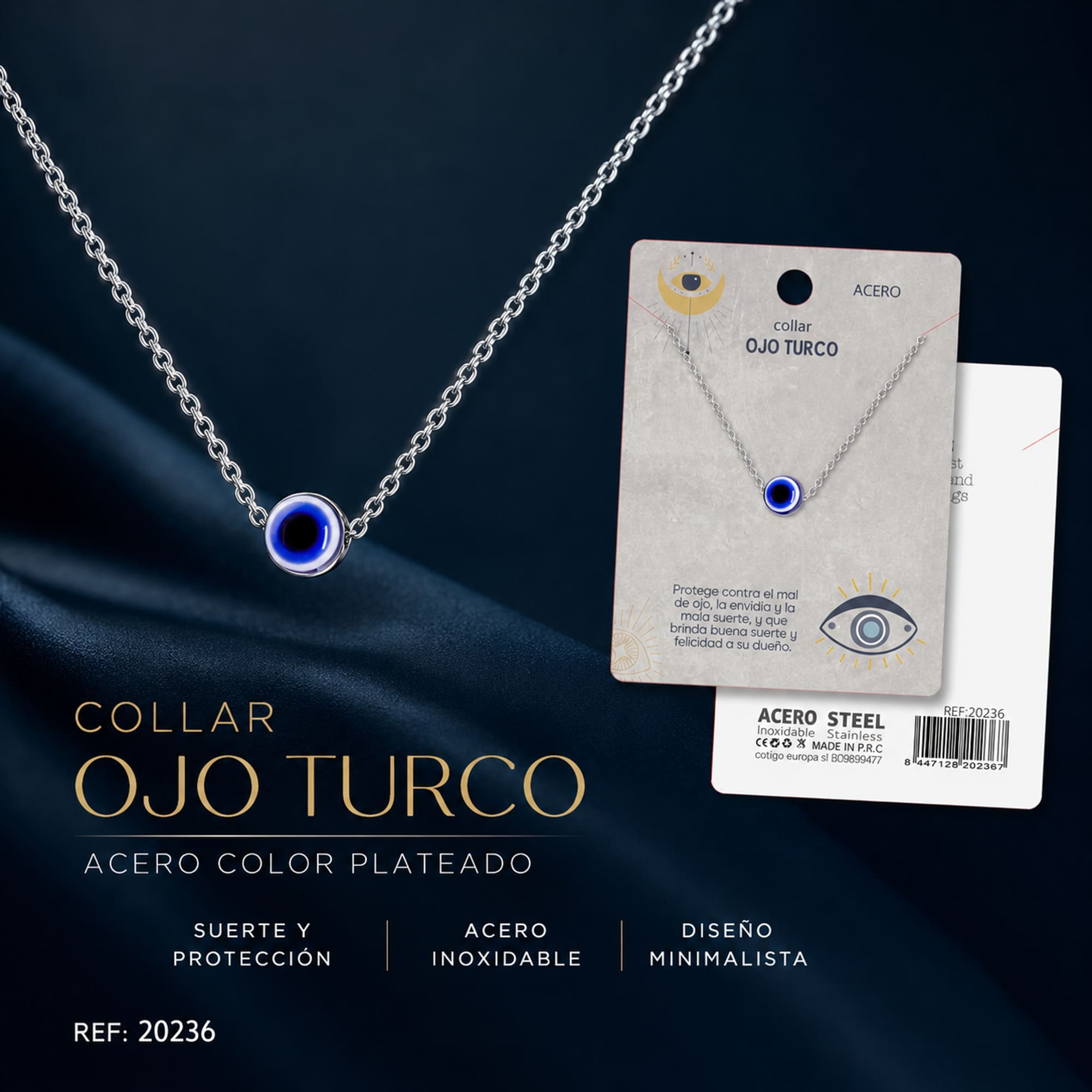 COLLAR OJO TURCO ACERO COLOR PLATEADO