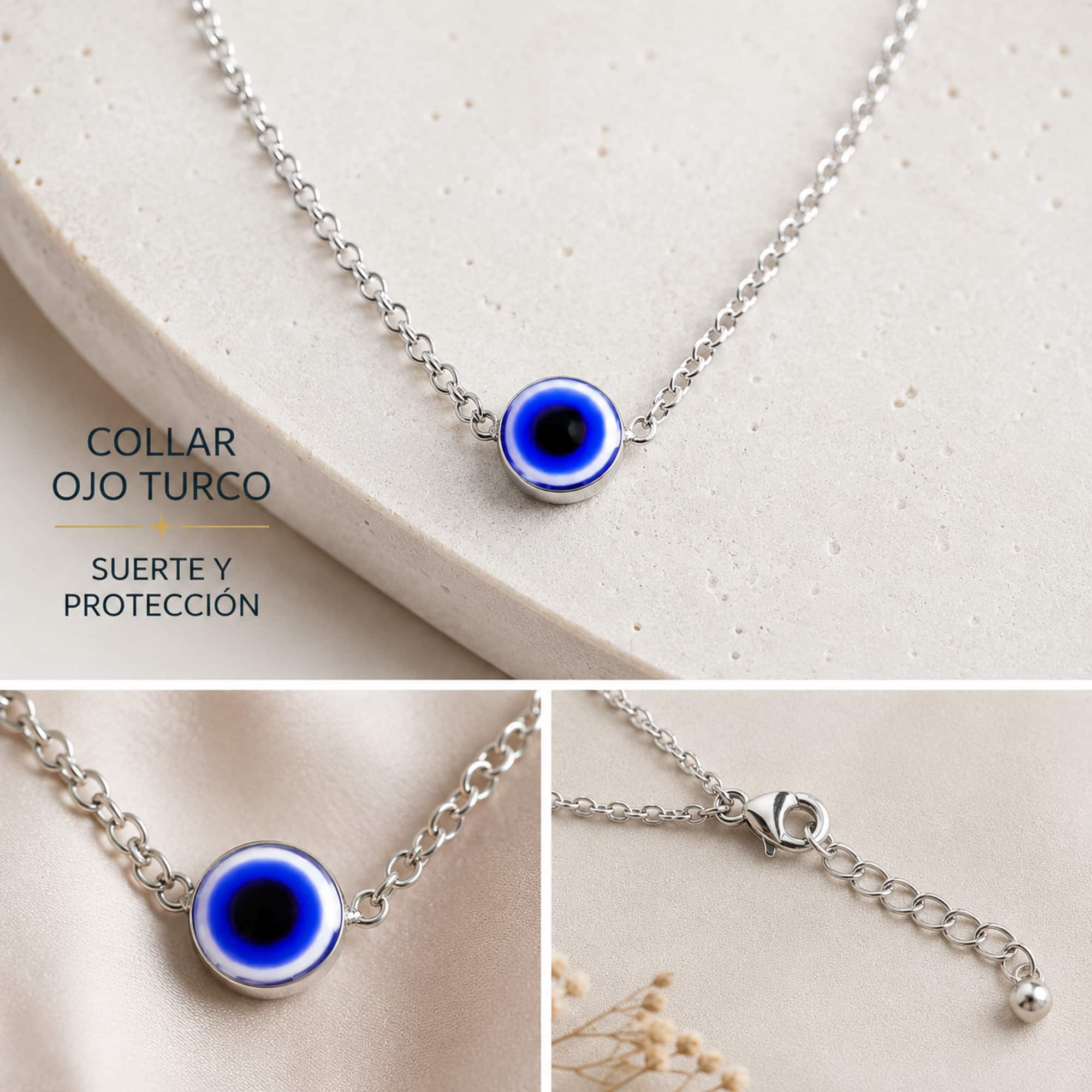 COLLAR OJO TURCO ACERO COLOR PLATEADO