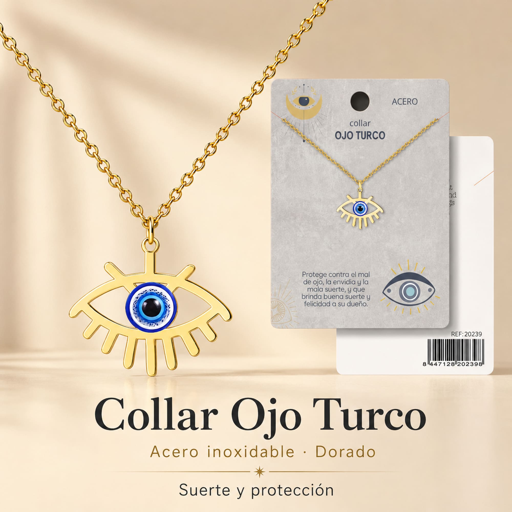 COLLAR OJO TURCO ACERO COLOR DORADO