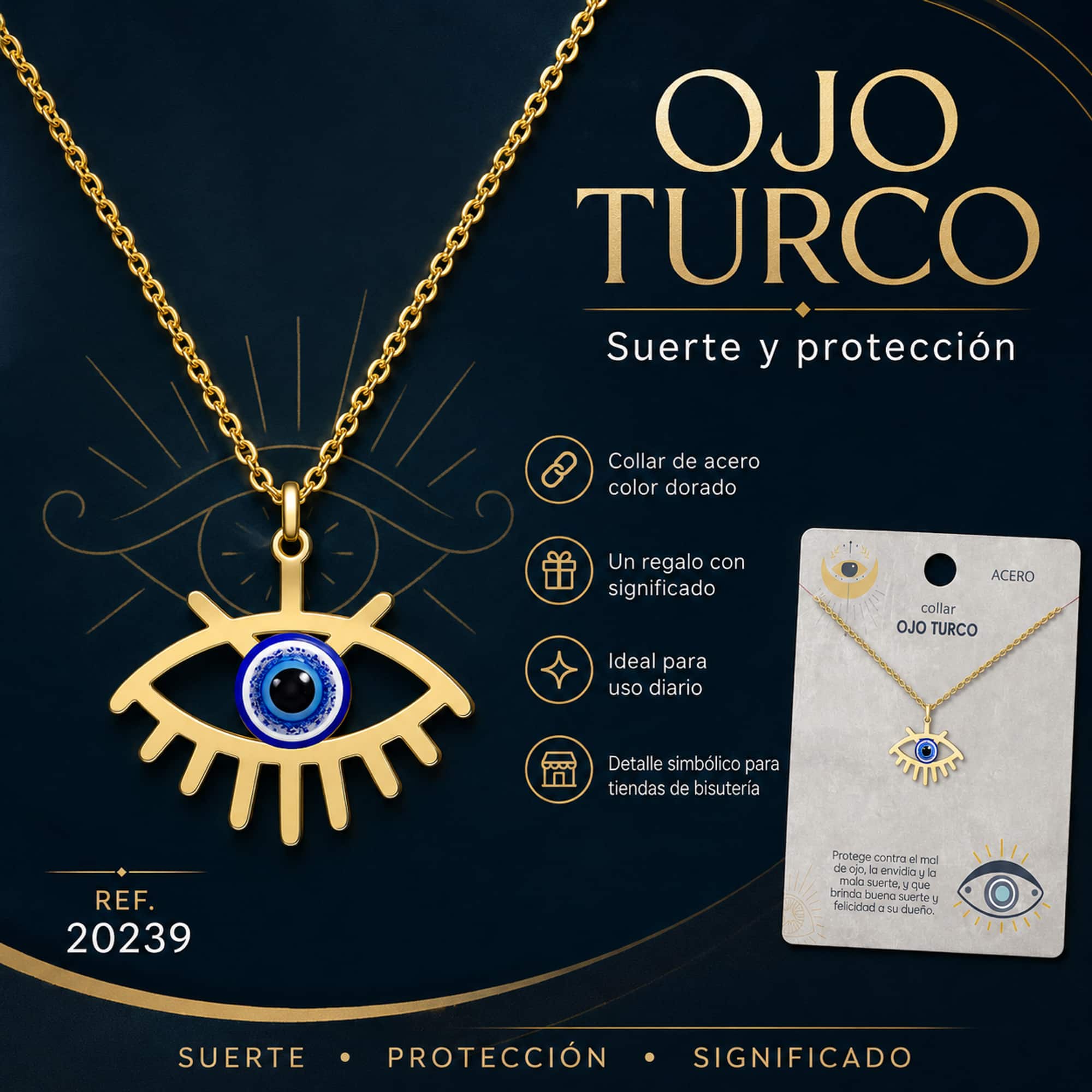 COLLAR OJO TURCO ACERO COLOR DORADO