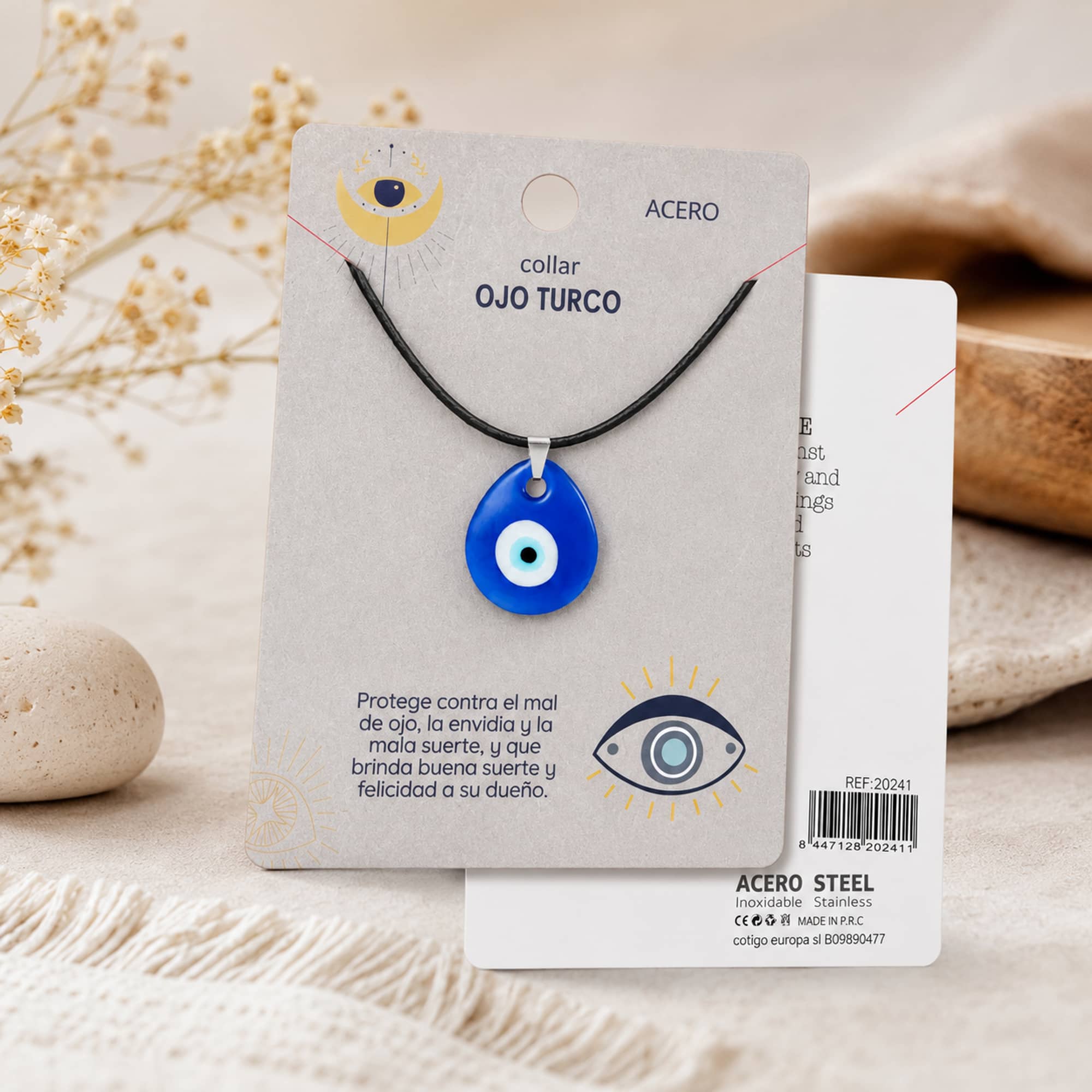 COLLAR OJO TURCO ACERO COLOR PLATEADO