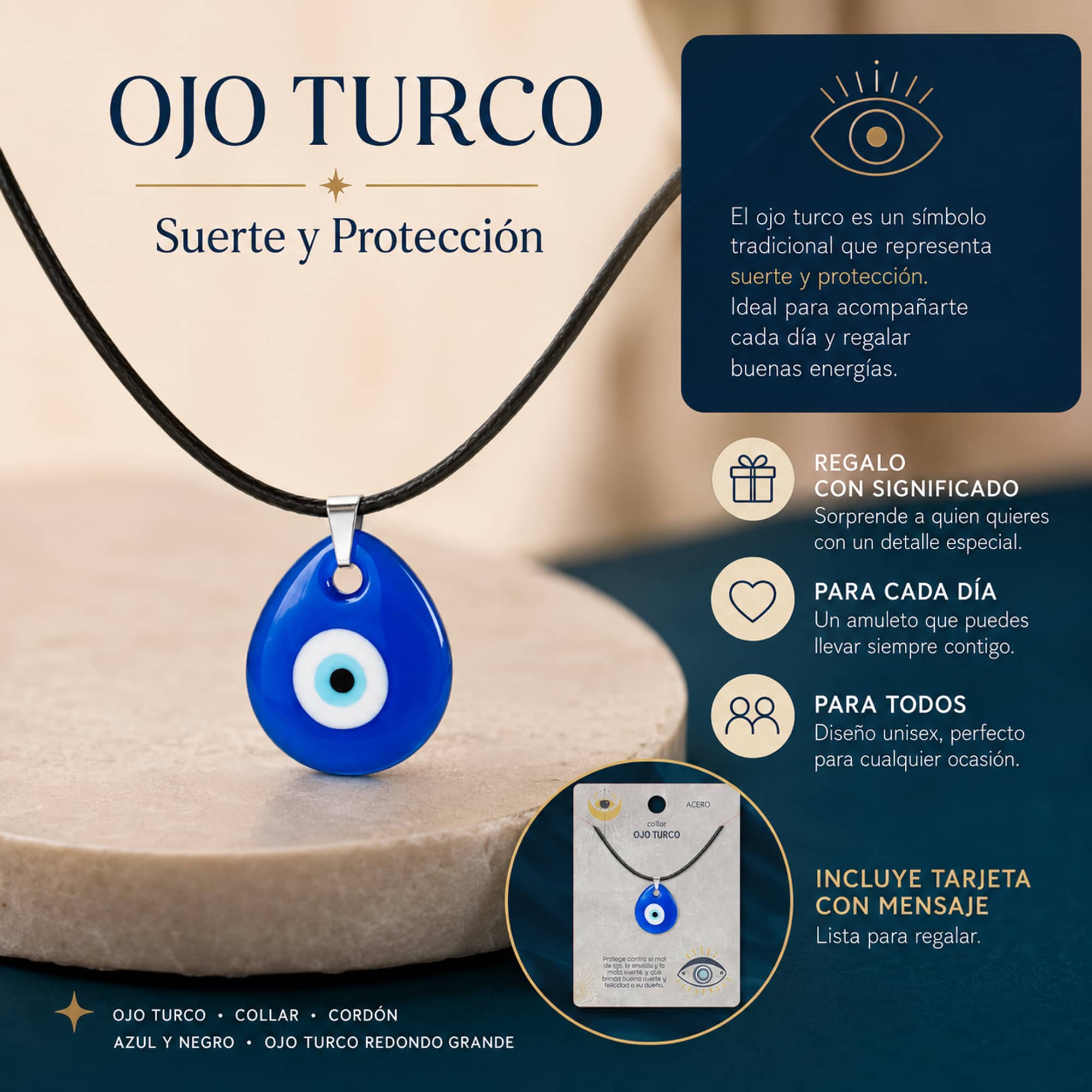 COLLAR OJO TURCO ACERO COLOR PLATEADO