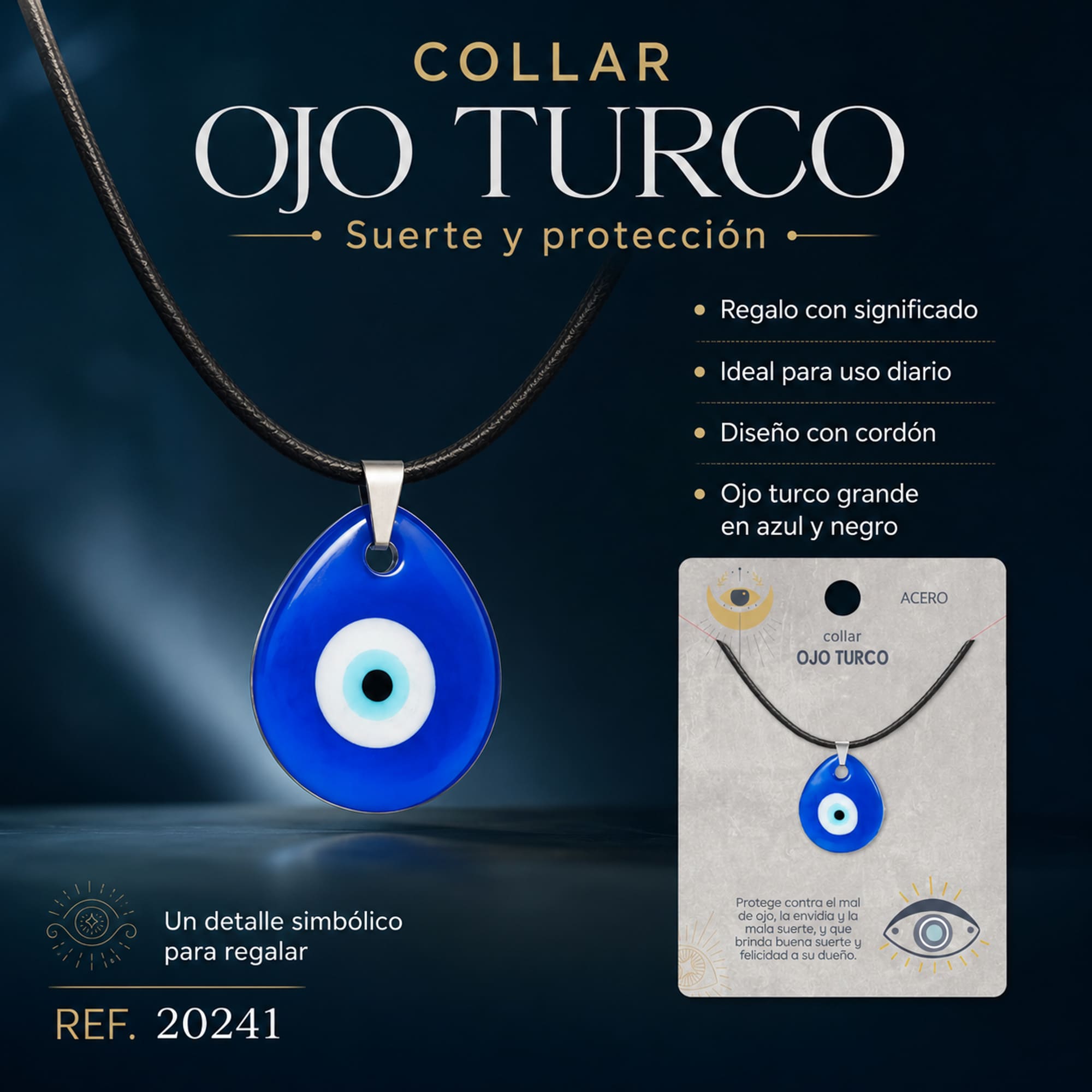 COLLAR OJO TURCO ACERO COLOR PLATEADO