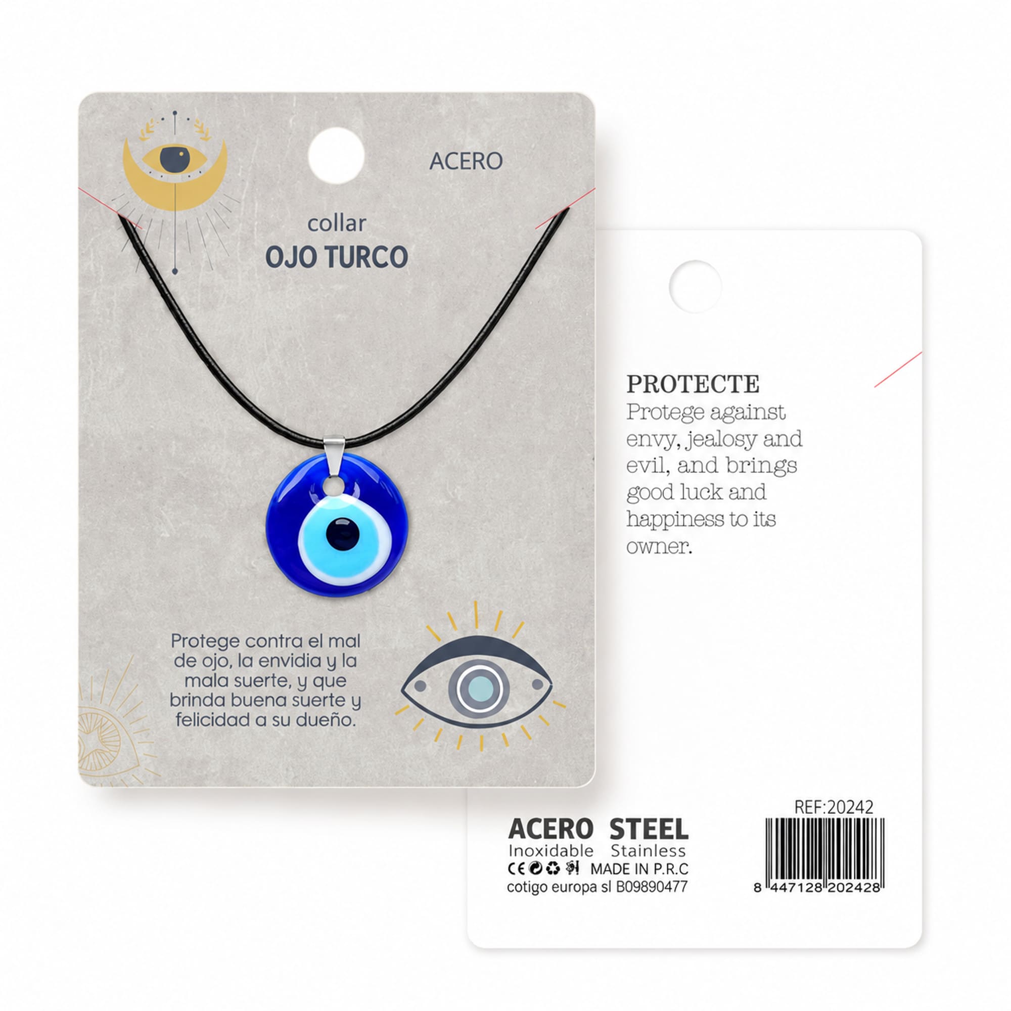 COLLAR OJO TURCO ACERO COLOR PLATEADO