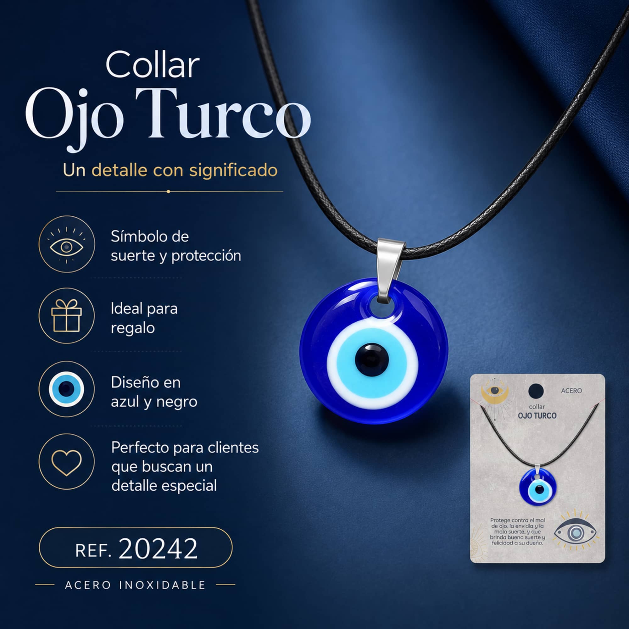 COLLAR OJO TURCO ACERO COLOR PLATEADO