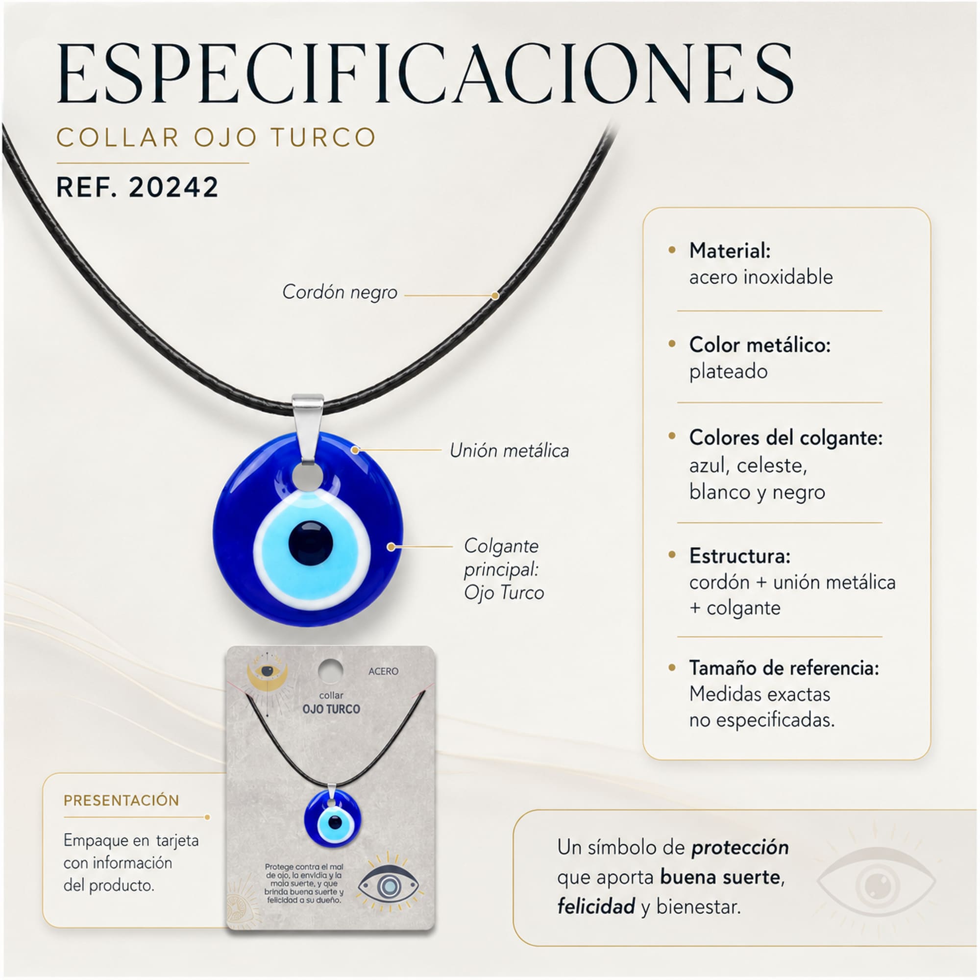 COLLAR OJO TURCO ACERO COLOR PLATEADO