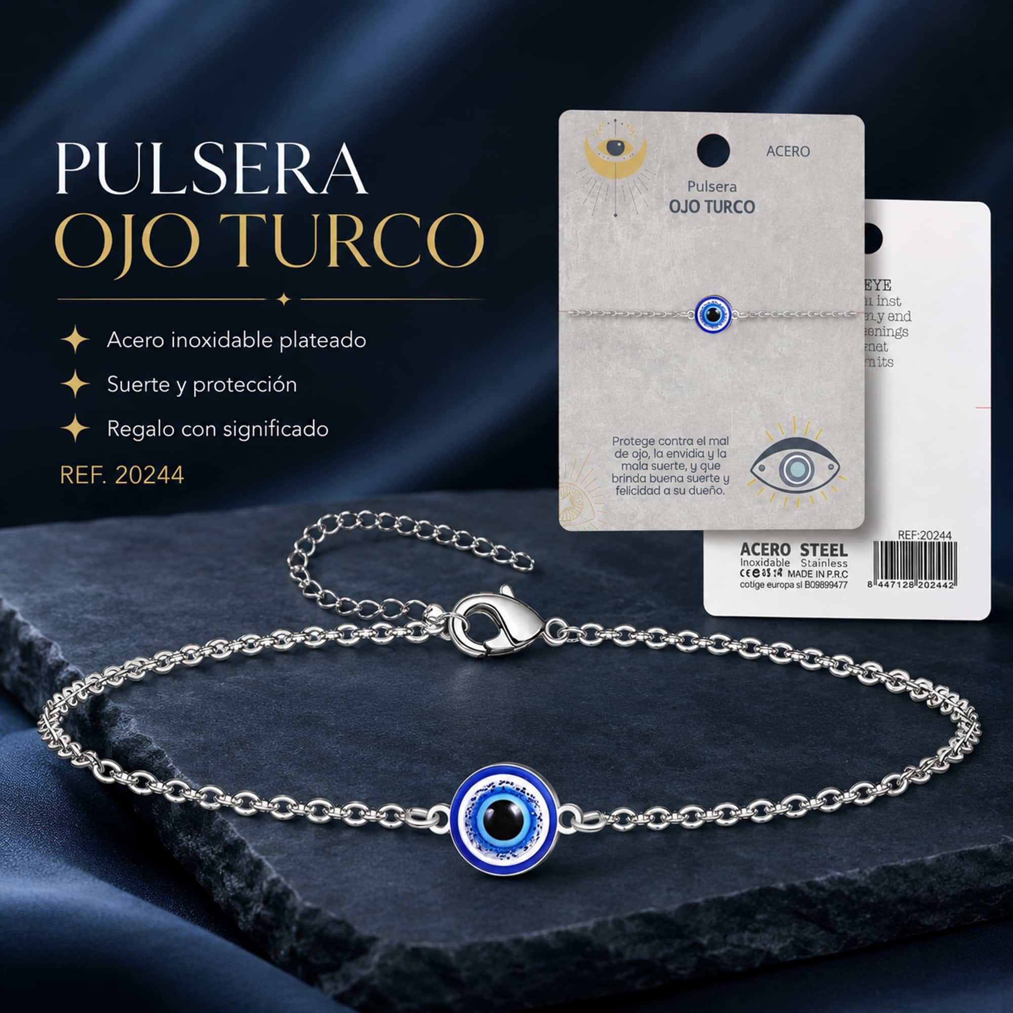 PULSERA OJO TURCO ACERO COLOR PLATEADO
