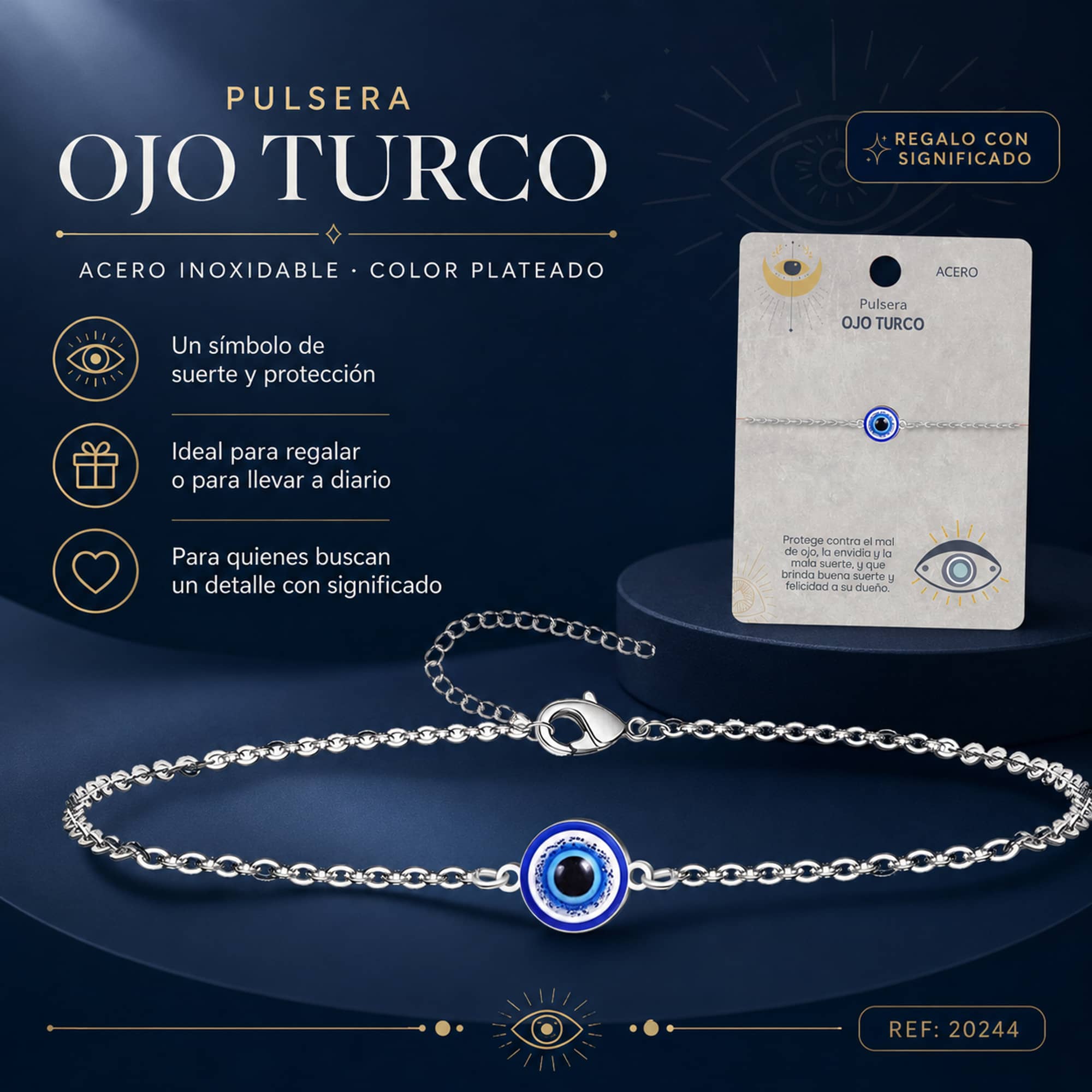 PULSERA OJO TURCO ACERO COLOR PLATEADO