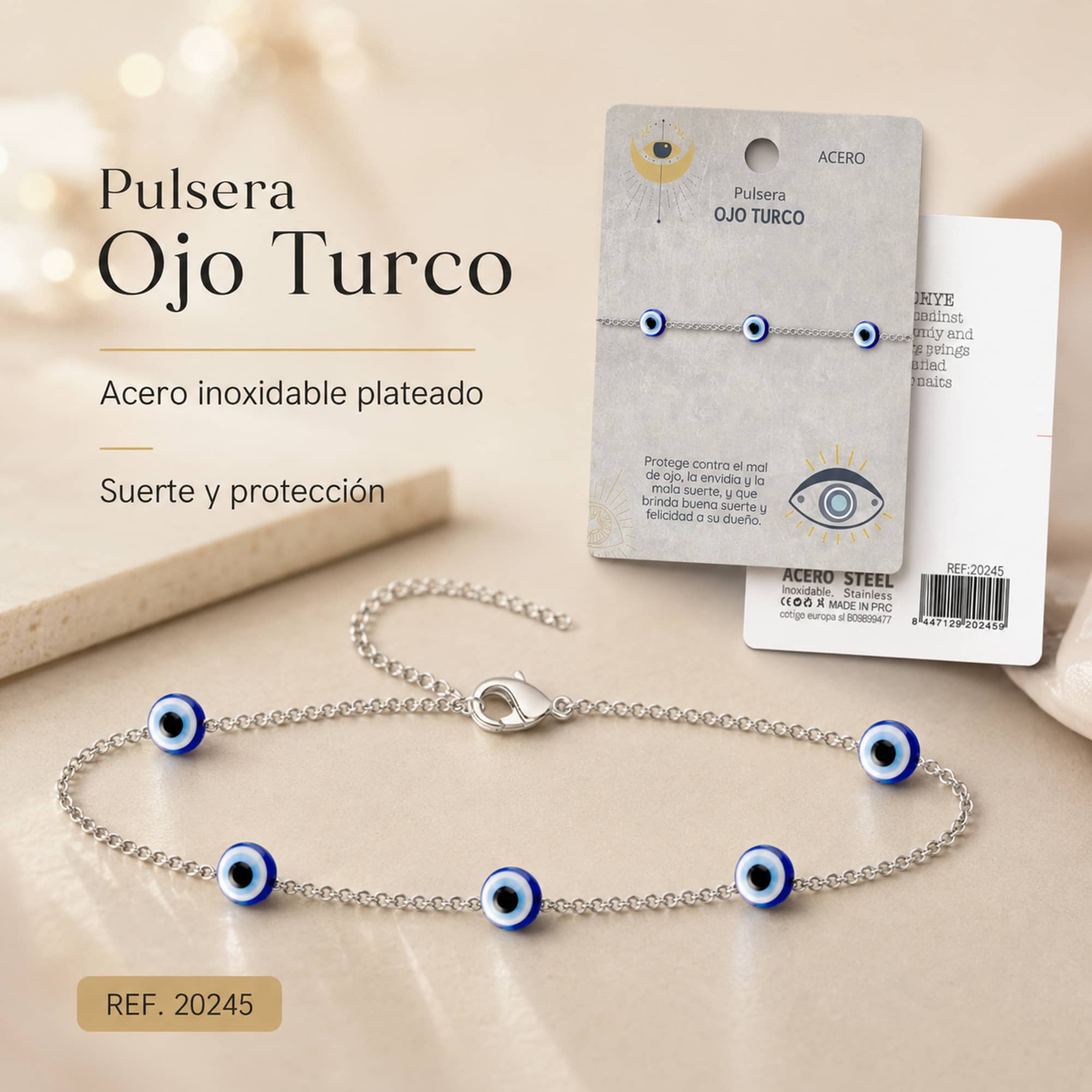 PULSERA OJO TURCO ACERO COLOR PLATEADO