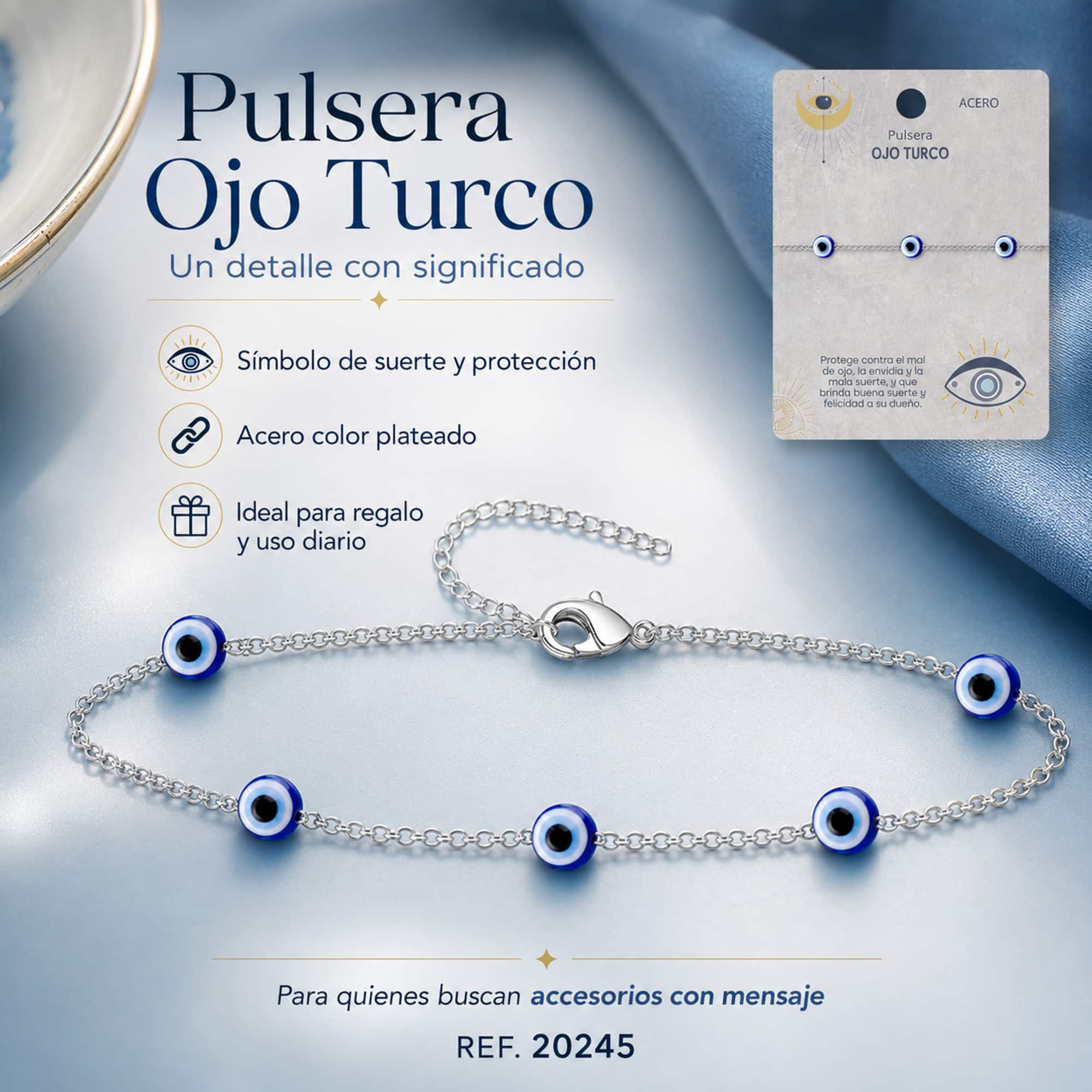 PULSERA OJO TURCO ACERO COLOR PLATEADO