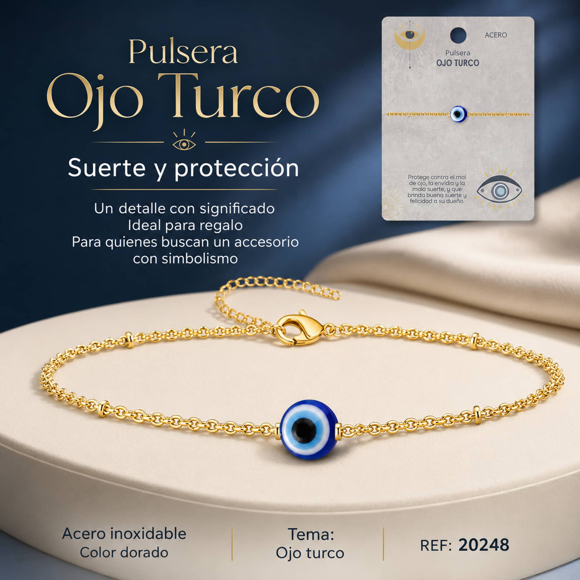 PULSERA OJO TURCO ACERO COLOR DORADO
