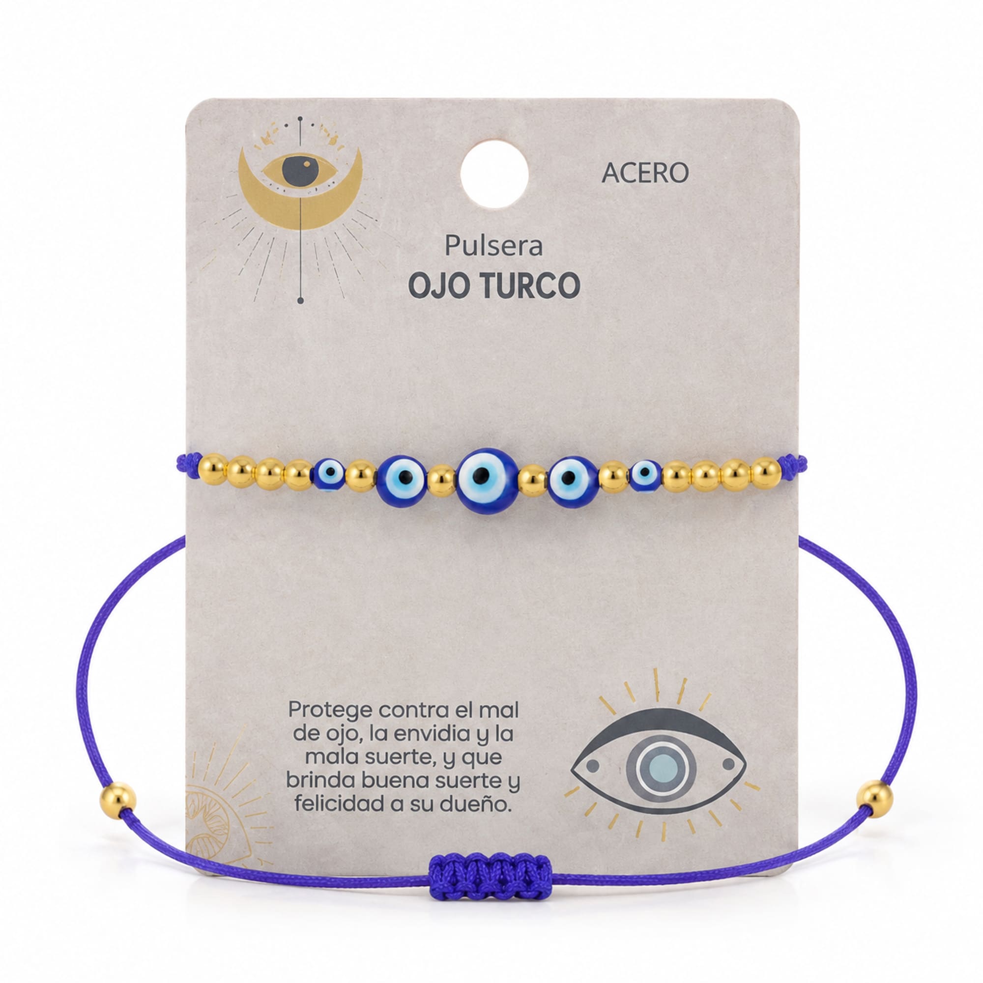 PULSERA OJO TURCO ACERO CON CORDON HILO ENCERADO