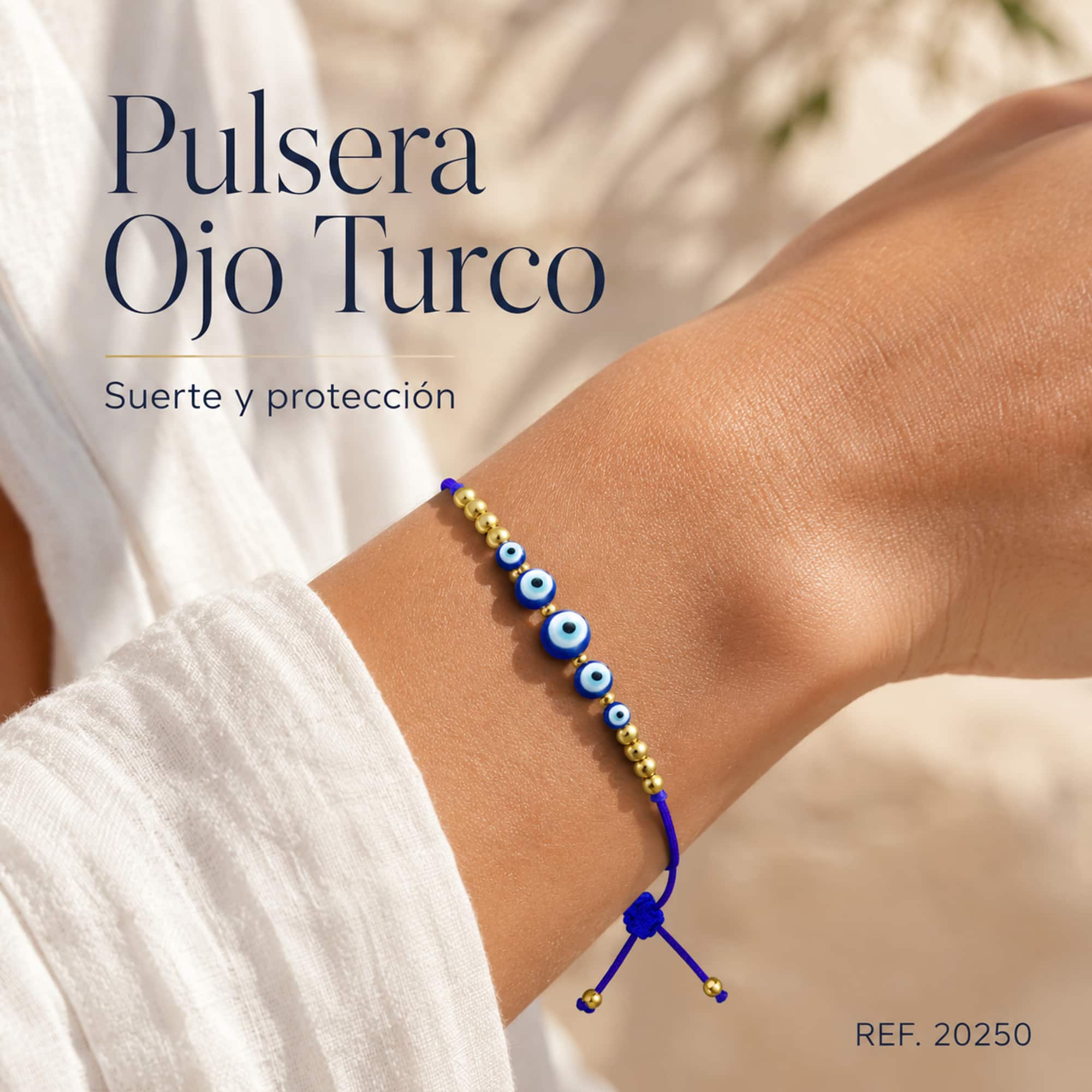 PULSERA OJO TURCO ACERO CON CORDON HILO ENCERADO