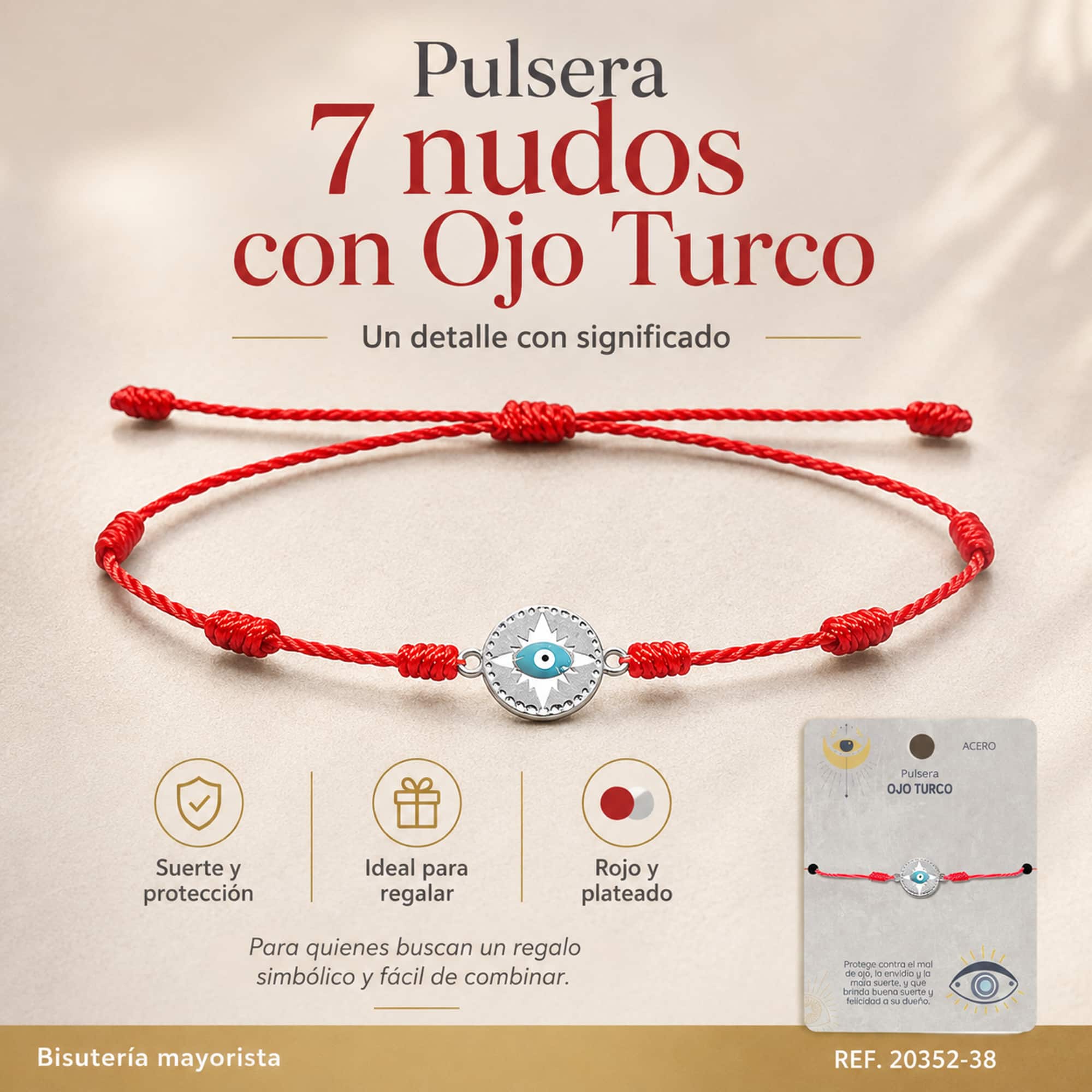 Pulsera 7 nudos con Ojo turco Acero Plateado