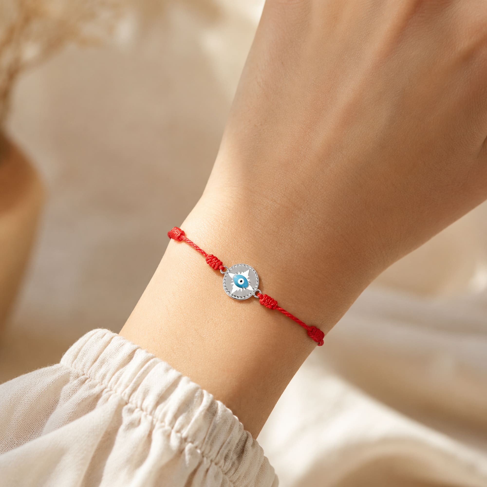 Pulsera 7 nudos con Ojo turco Acero Plateado