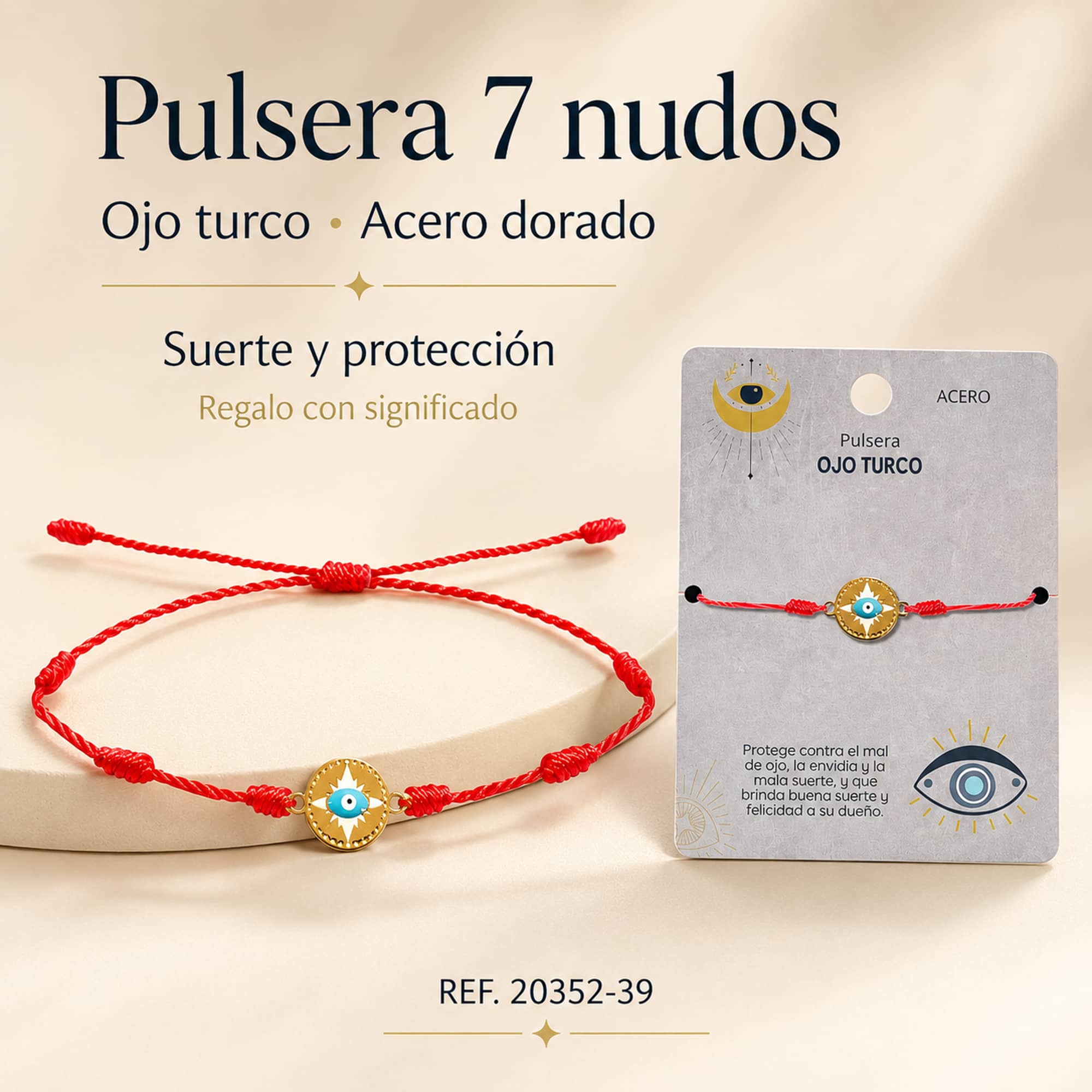 Pulsera 7 nudos con Ojo turco Acero Dorado