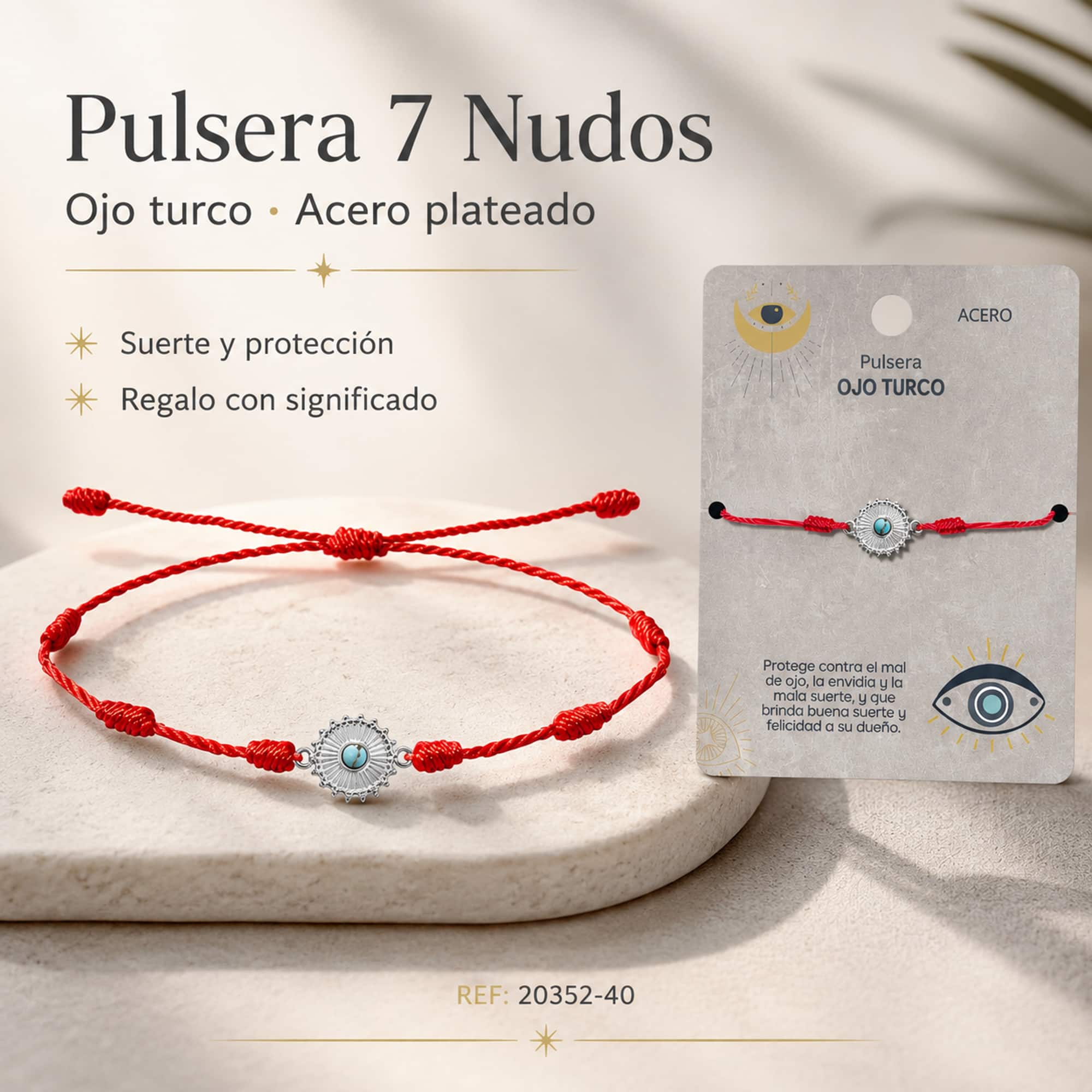 Pulsera 7 nudos con Ojo turco Acero Plateado