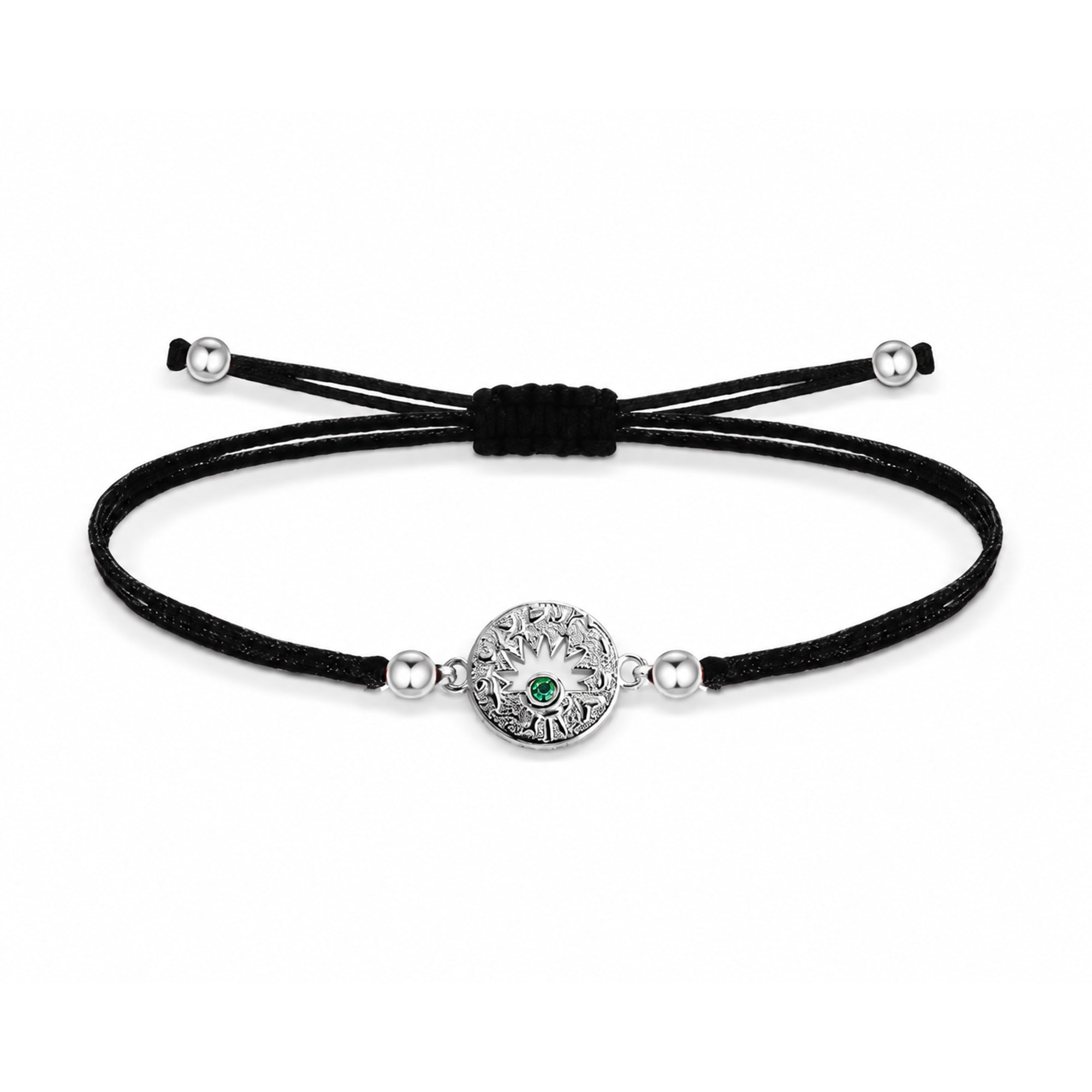 Pulsera Hilo encerado Negro CON OJO TURCO Plateado