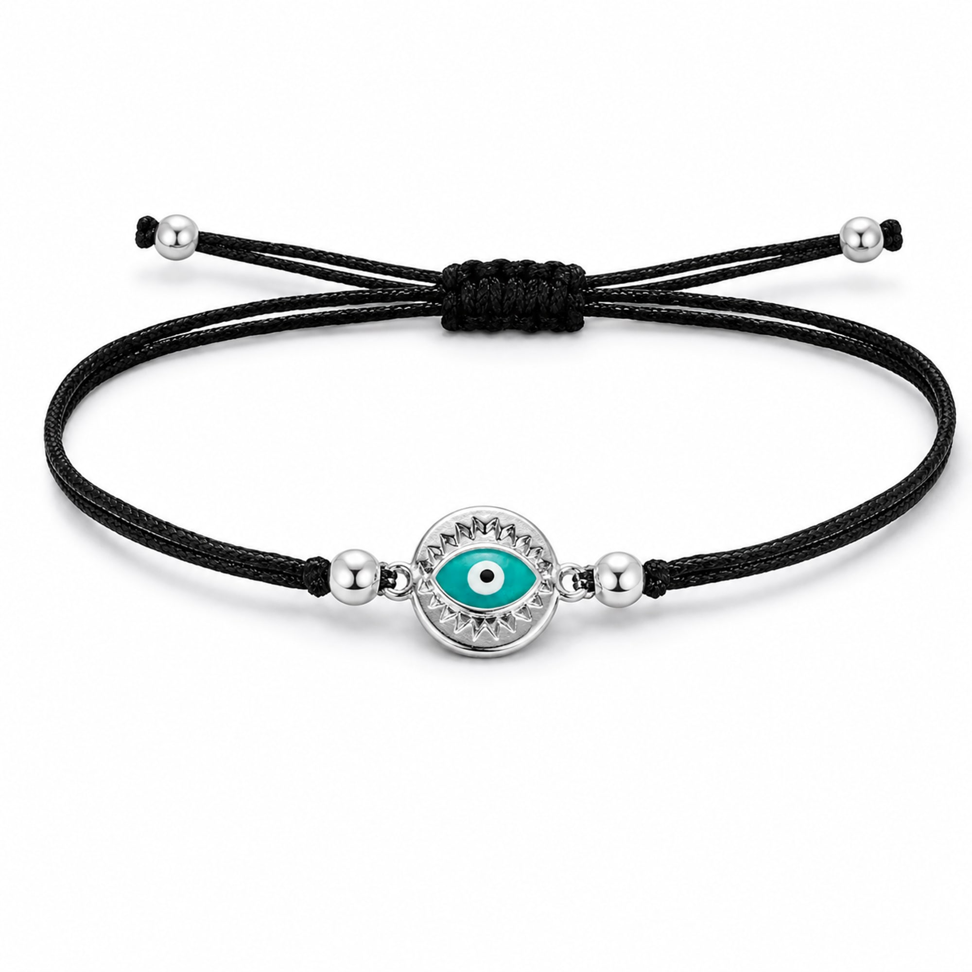 Pulsera Hilo encerado Negro CON OJO TURCO Plateado