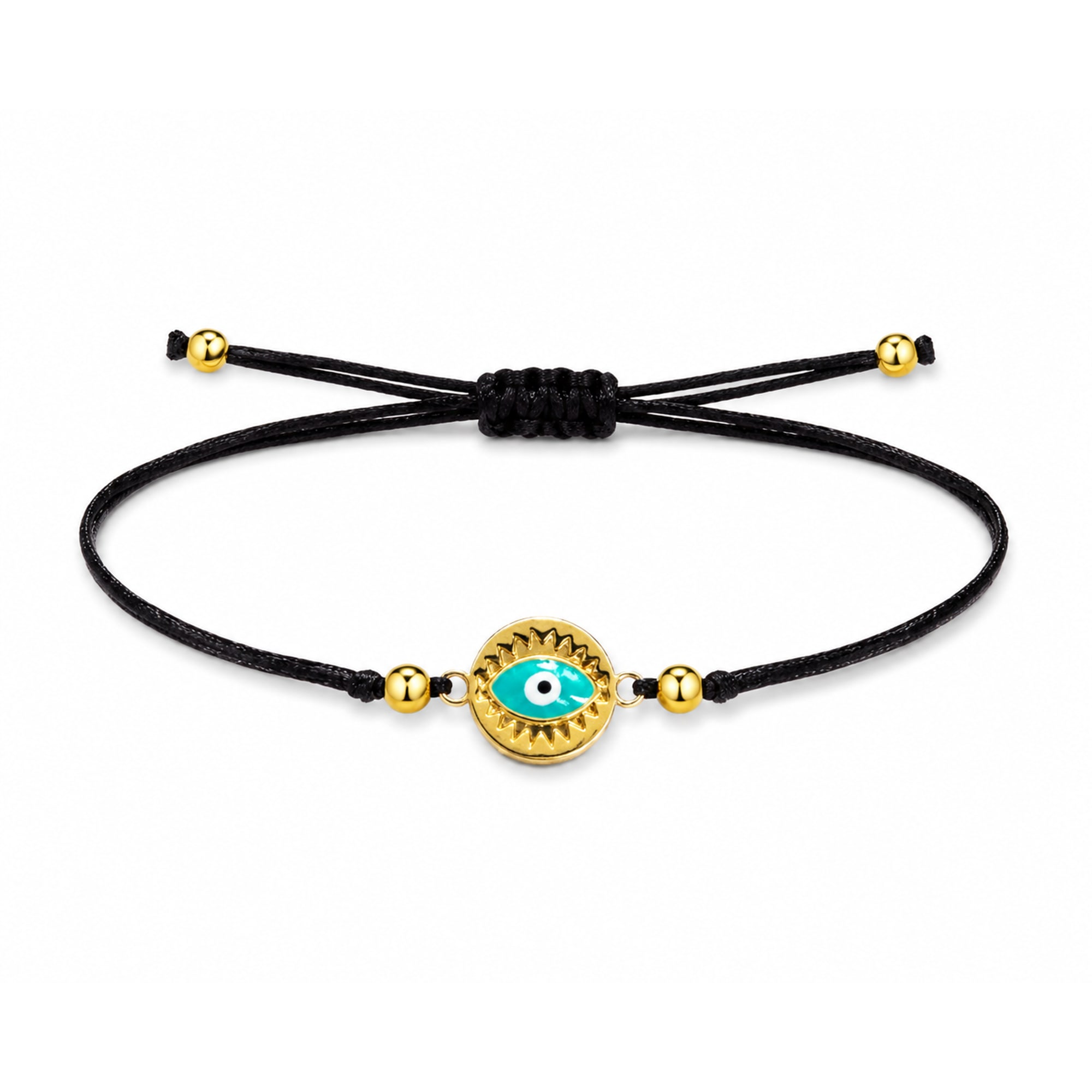 Pulsera Hilo encerado Negro CON OJO TURCO Dorado
