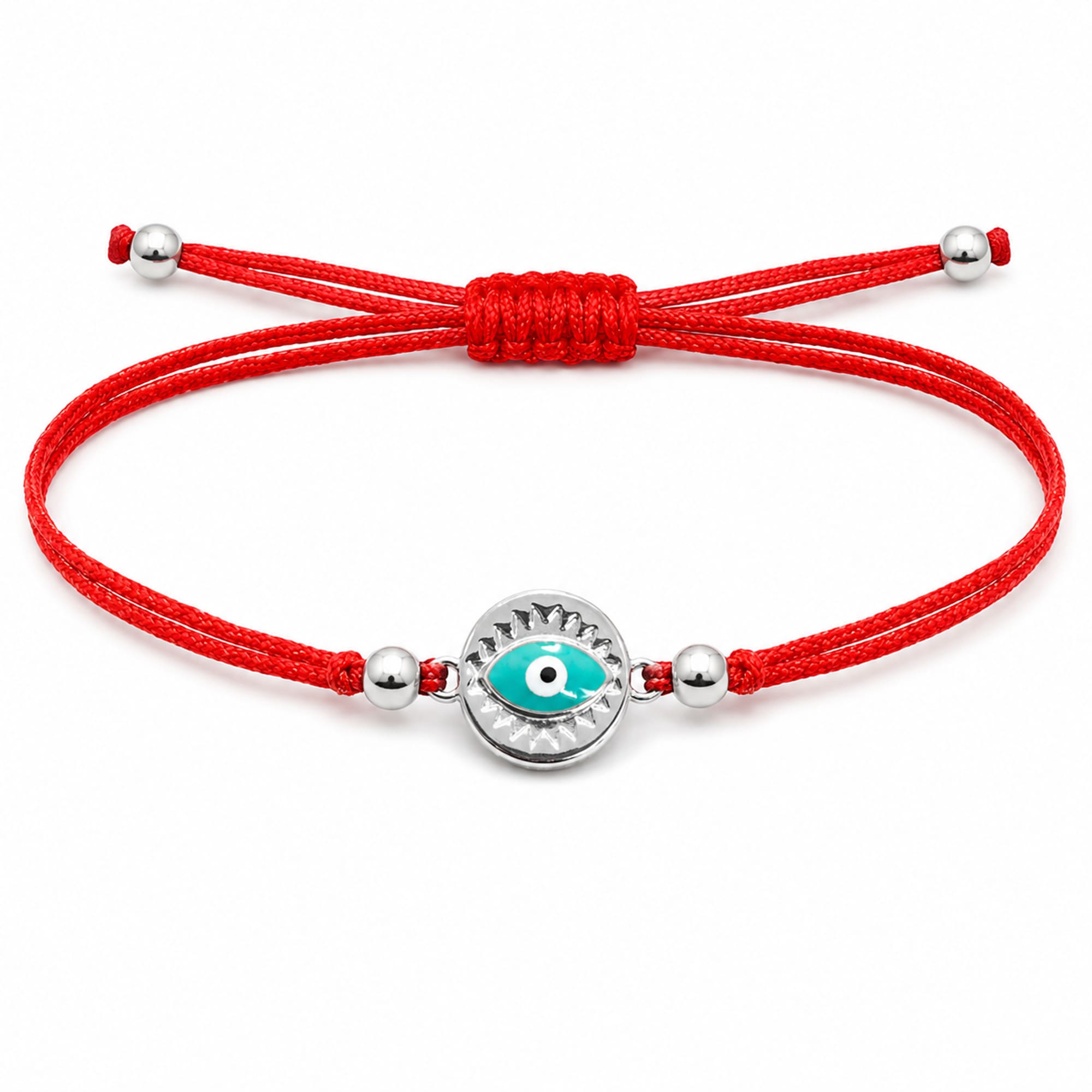 Pulsera Hilo encerado Rojo CON OJO TURCO Plateado