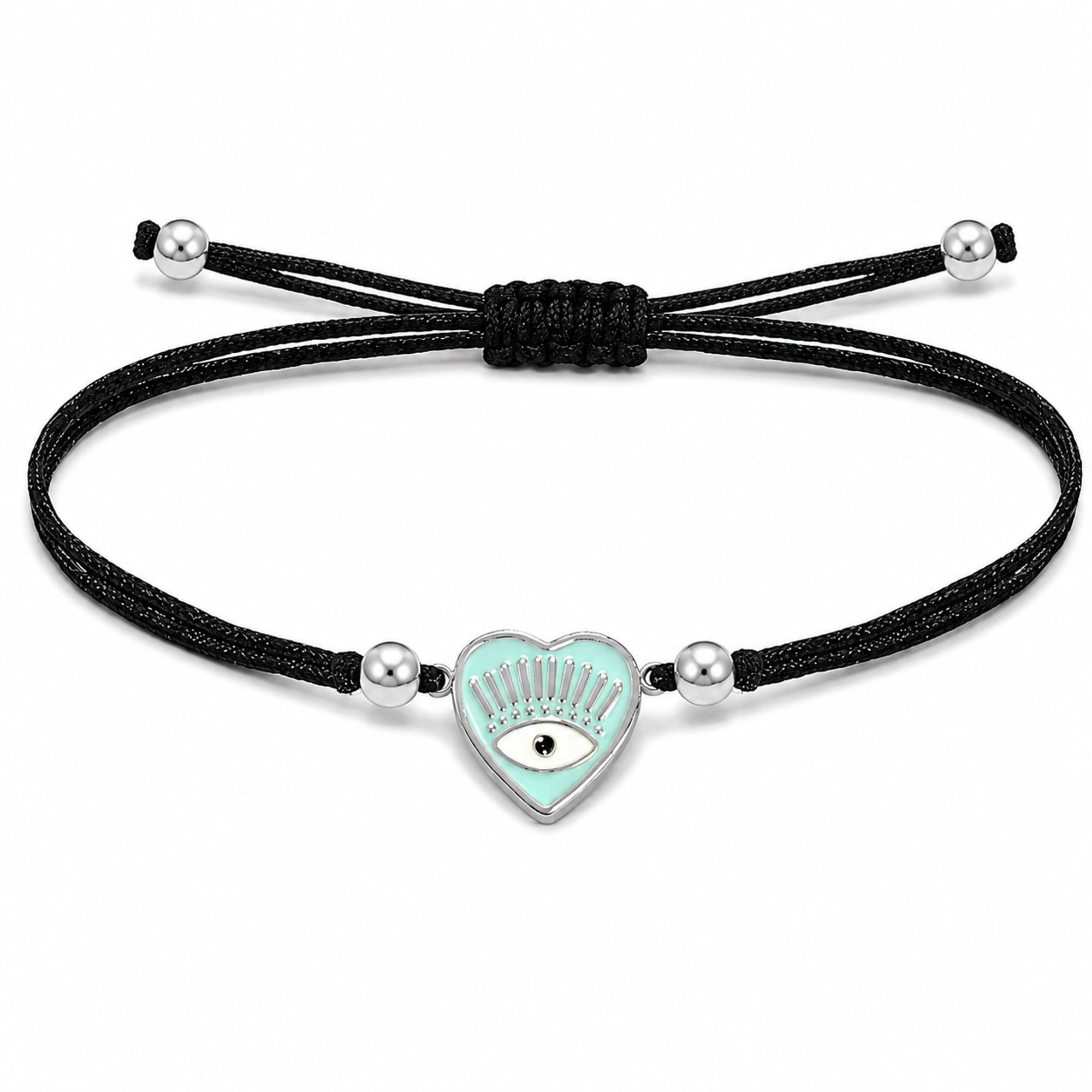 Pulsera Hilo encerado Negro CON OJO TURCO Plateado