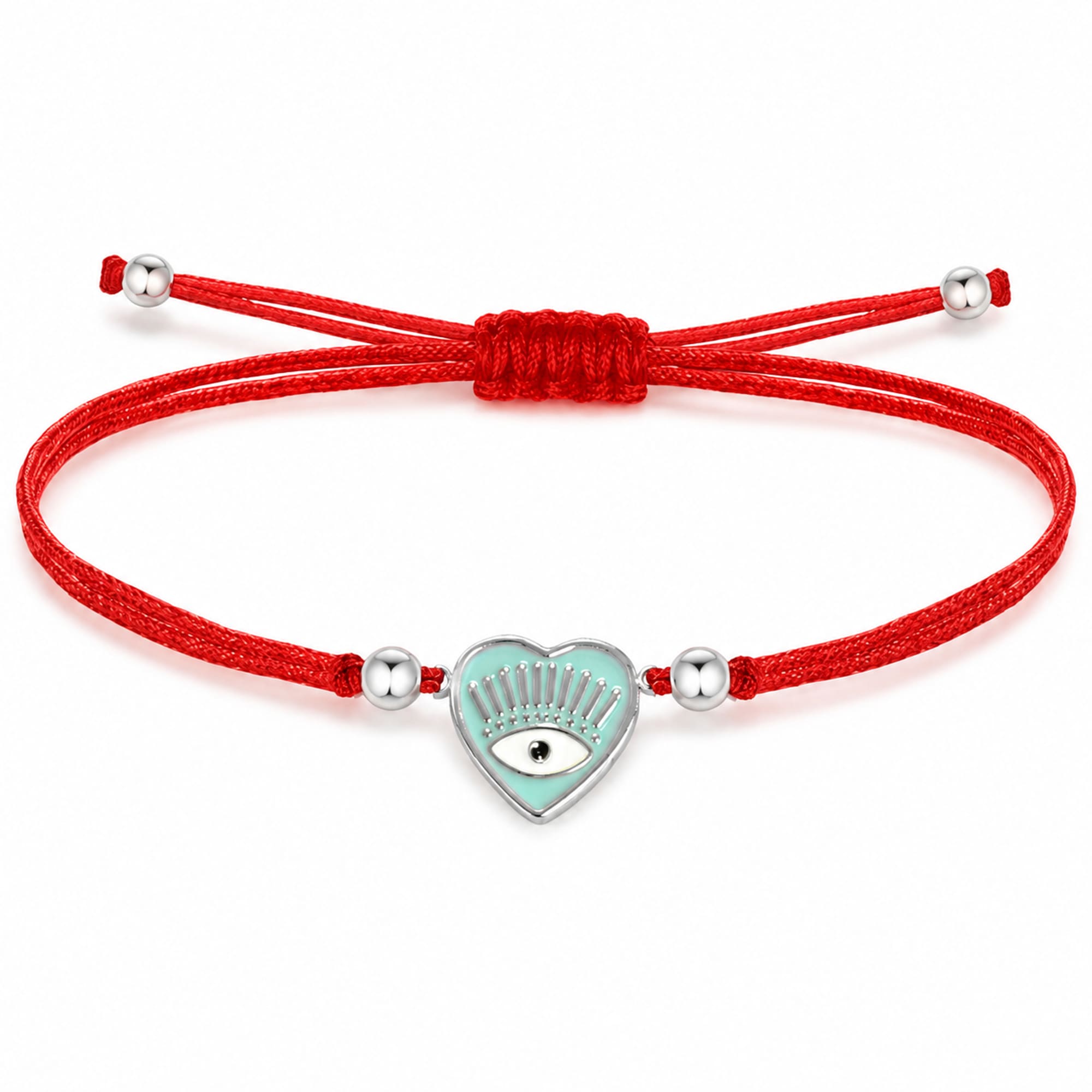Pulsera Hilo encerado Rojo CON OJO TURCO Plateado