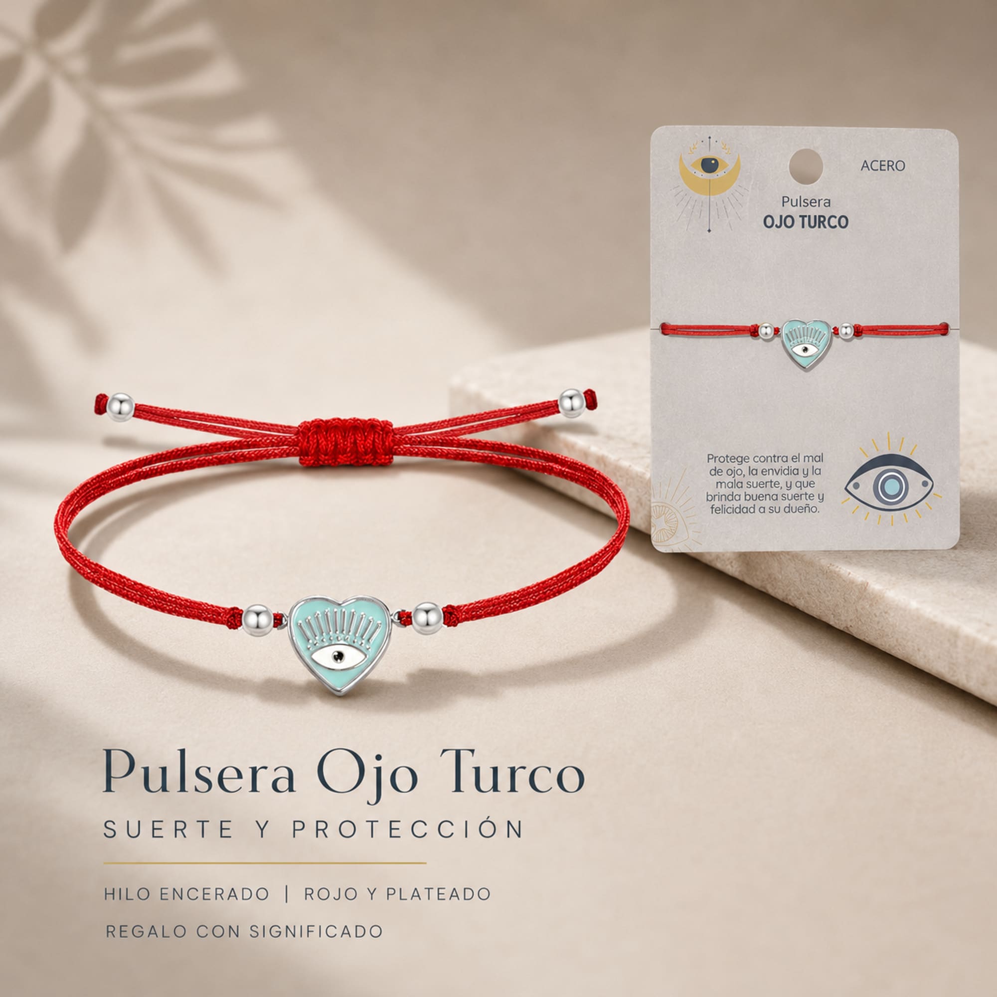 Pulsera Hilo encerado Rojo CON OJO TURCO Plateado