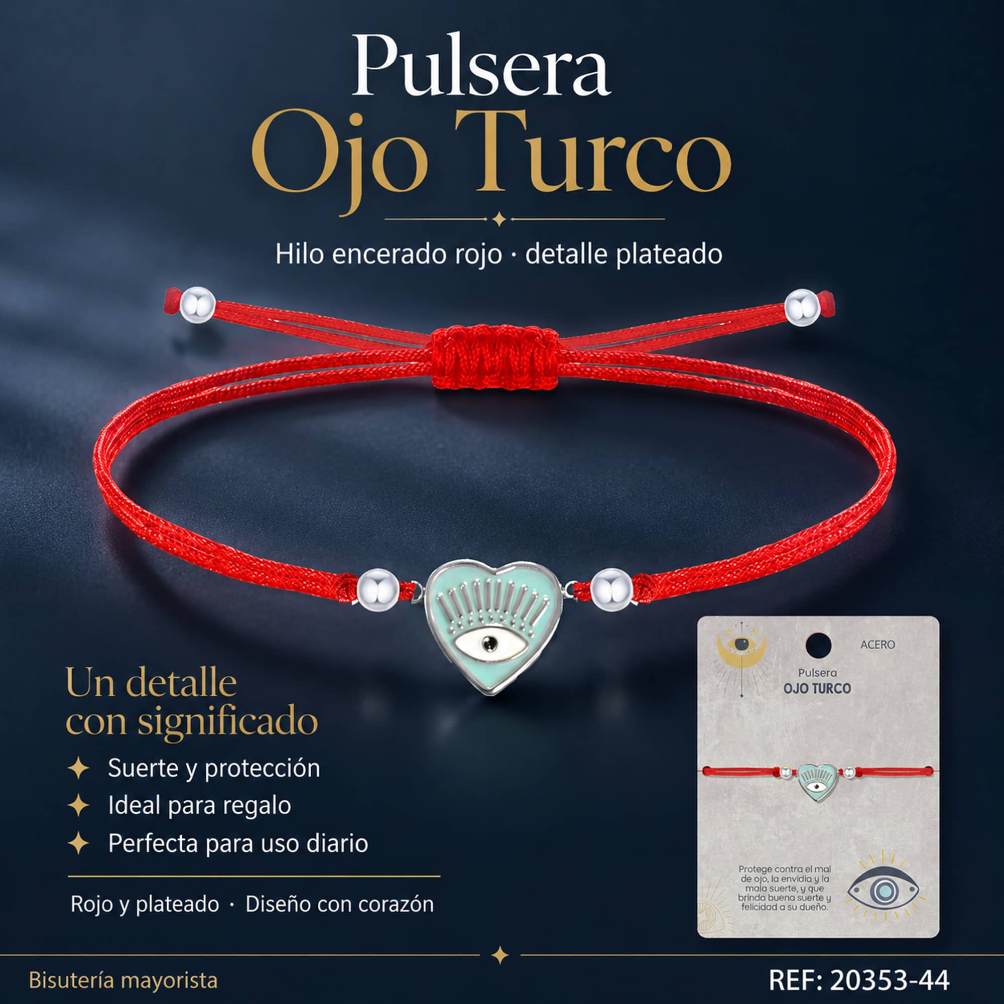 Pulsera Hilo encerado Rojo CON OJO TURCO Plateado