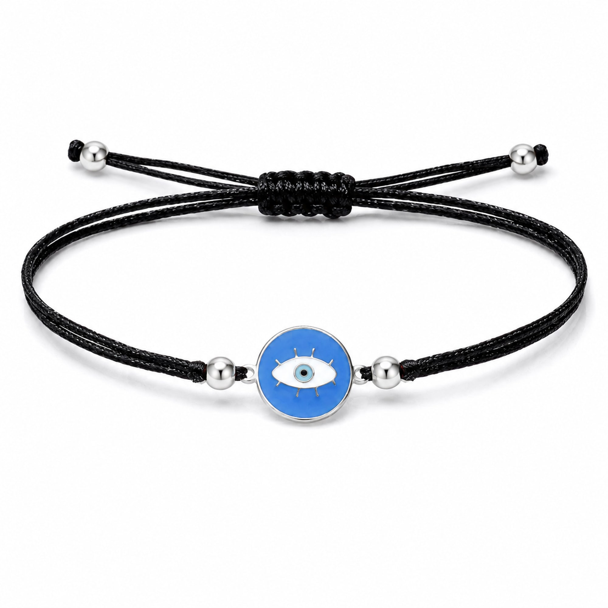 Pulsera Hilo encerado Negro CON OJO TURCO Plateado