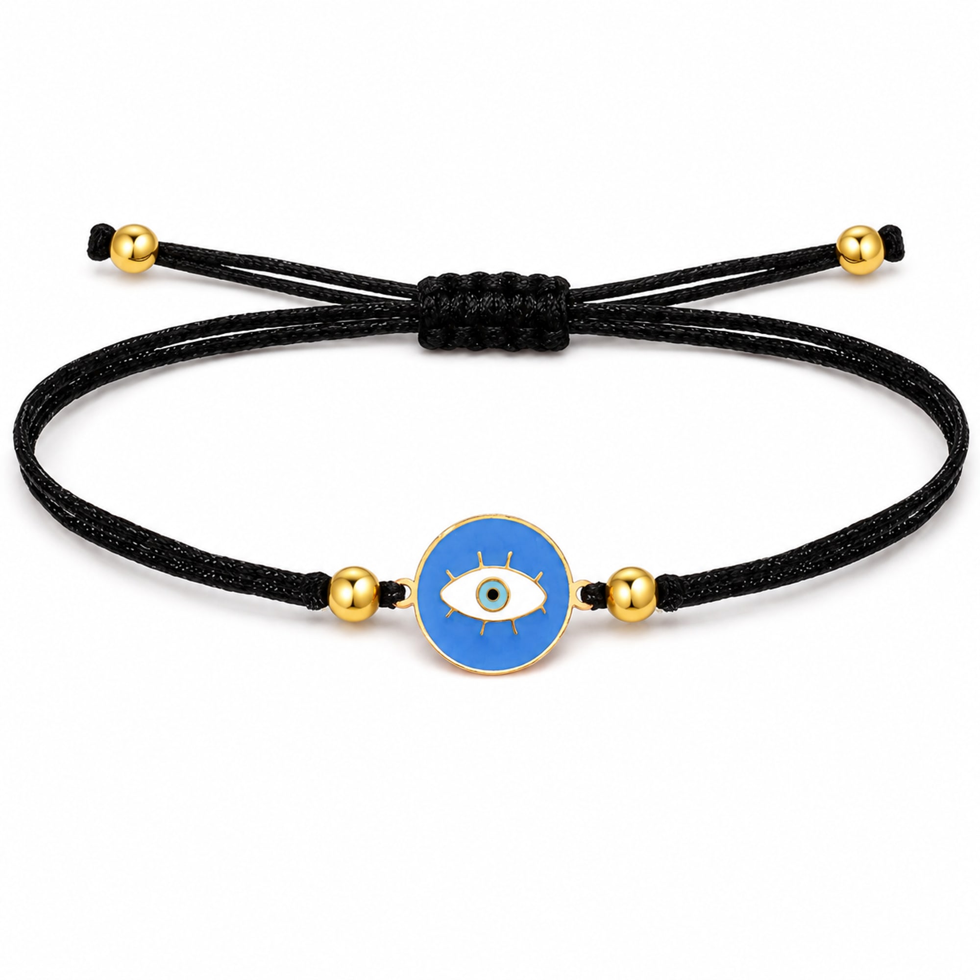Pulsera Hilo encerado Negro CON OJO TURCO Dorado